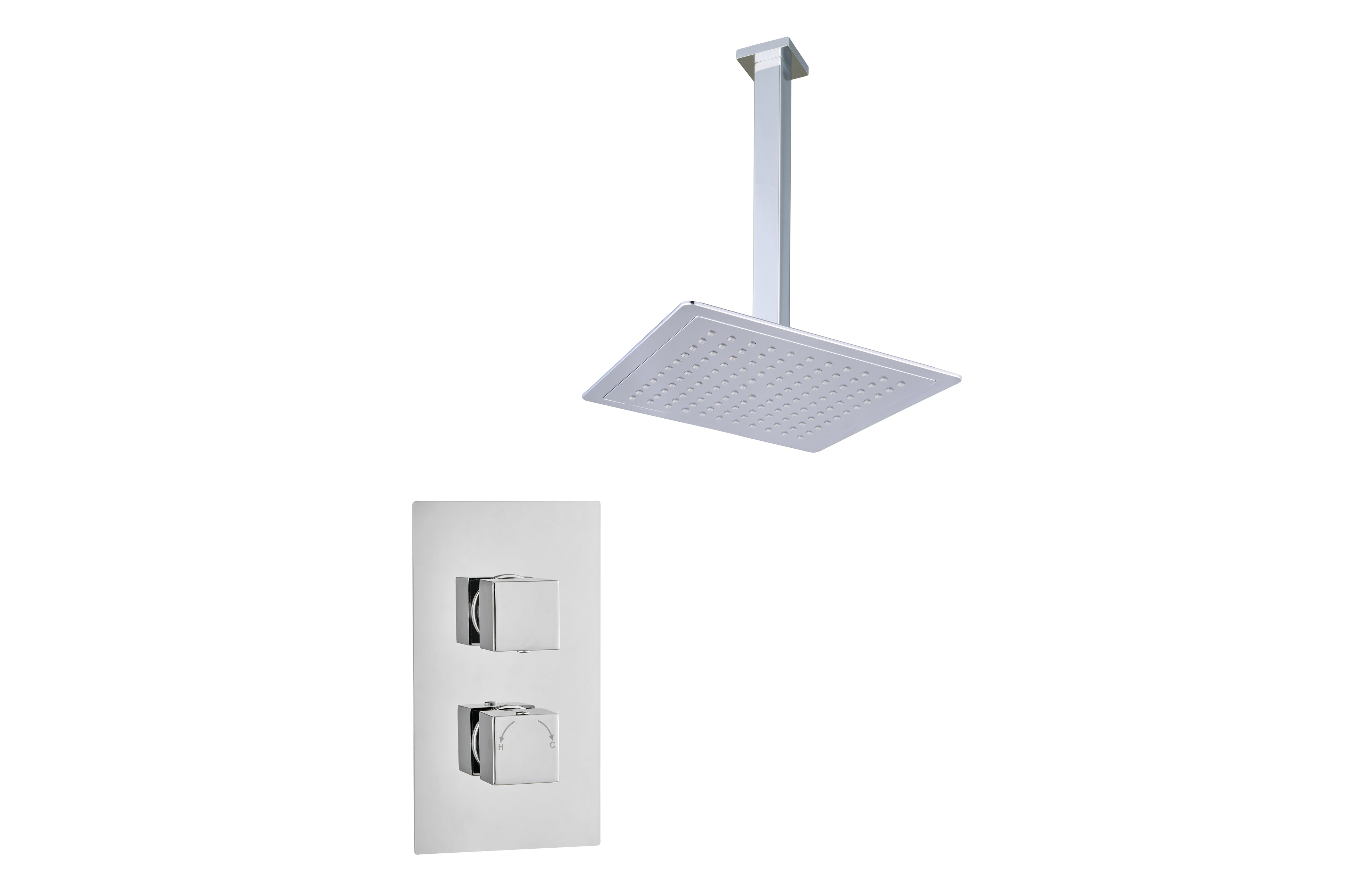 2 Handle Single Outlet Square Ceiling Shower Kit - Tailored Bathrooms