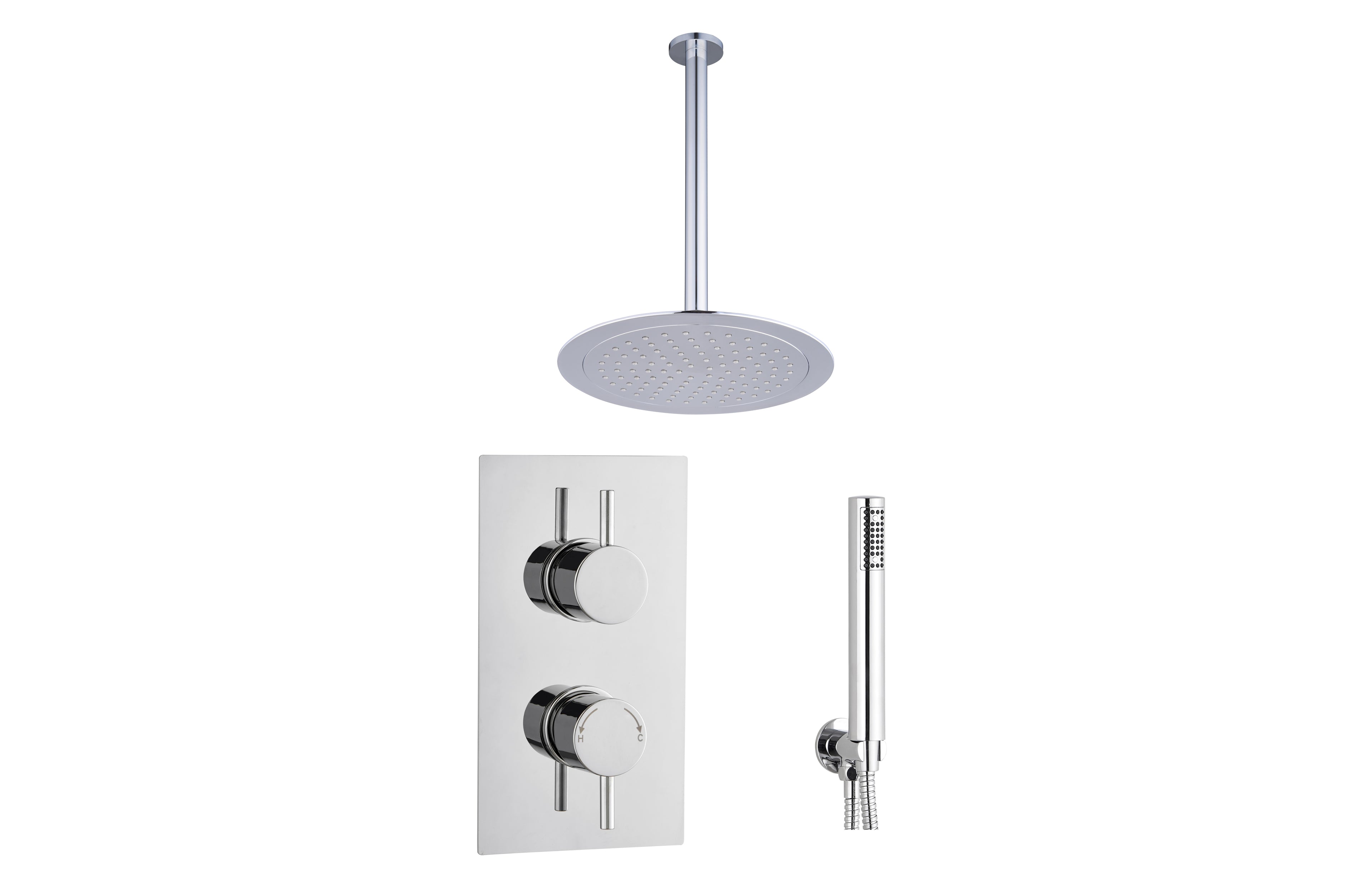 2 Handle 2 Outlet Round Ceiling Shower Kit - Tailored Bathrooms