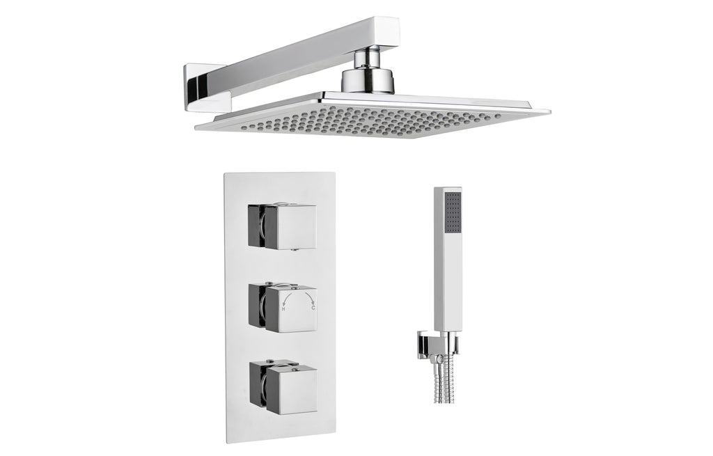 3 Handle 2 Outlet Square Twin Wall Shower Kit - Tailored Bathrooms