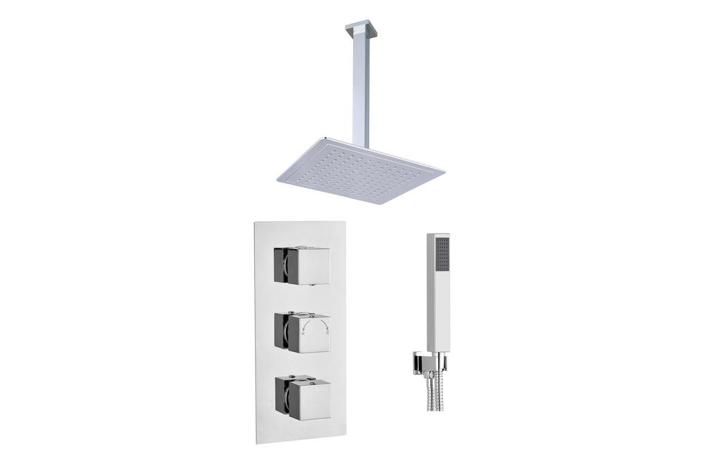 3 Handle 2 Outlet Square Twin Ceiling Shower Kit - Tailored Bathrooms