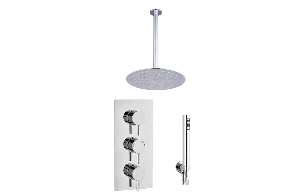 3 Handle 2 Outlet Round Twin Ceiling Shower Kit - Tailored Bathrooms