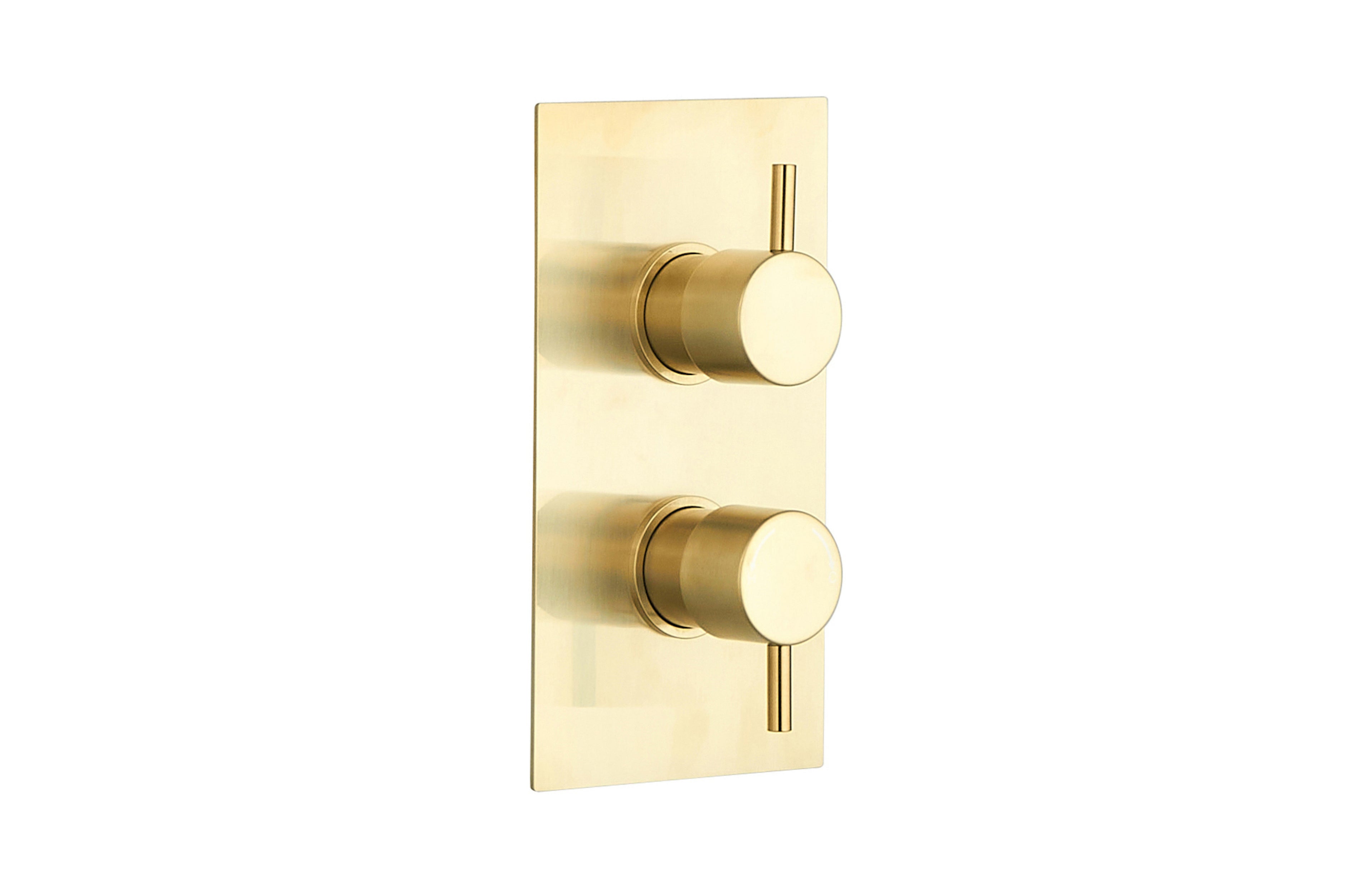 2 Handle 2 Outlet Concealed Thermostatic 2 way Shower Valves Brushed Brass - Tailored Bathrooms