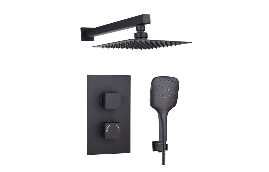 Black Concealed Thermostatic 2 Handle 2 Way Shower Kit with SS Head - Tailored Bathrooms