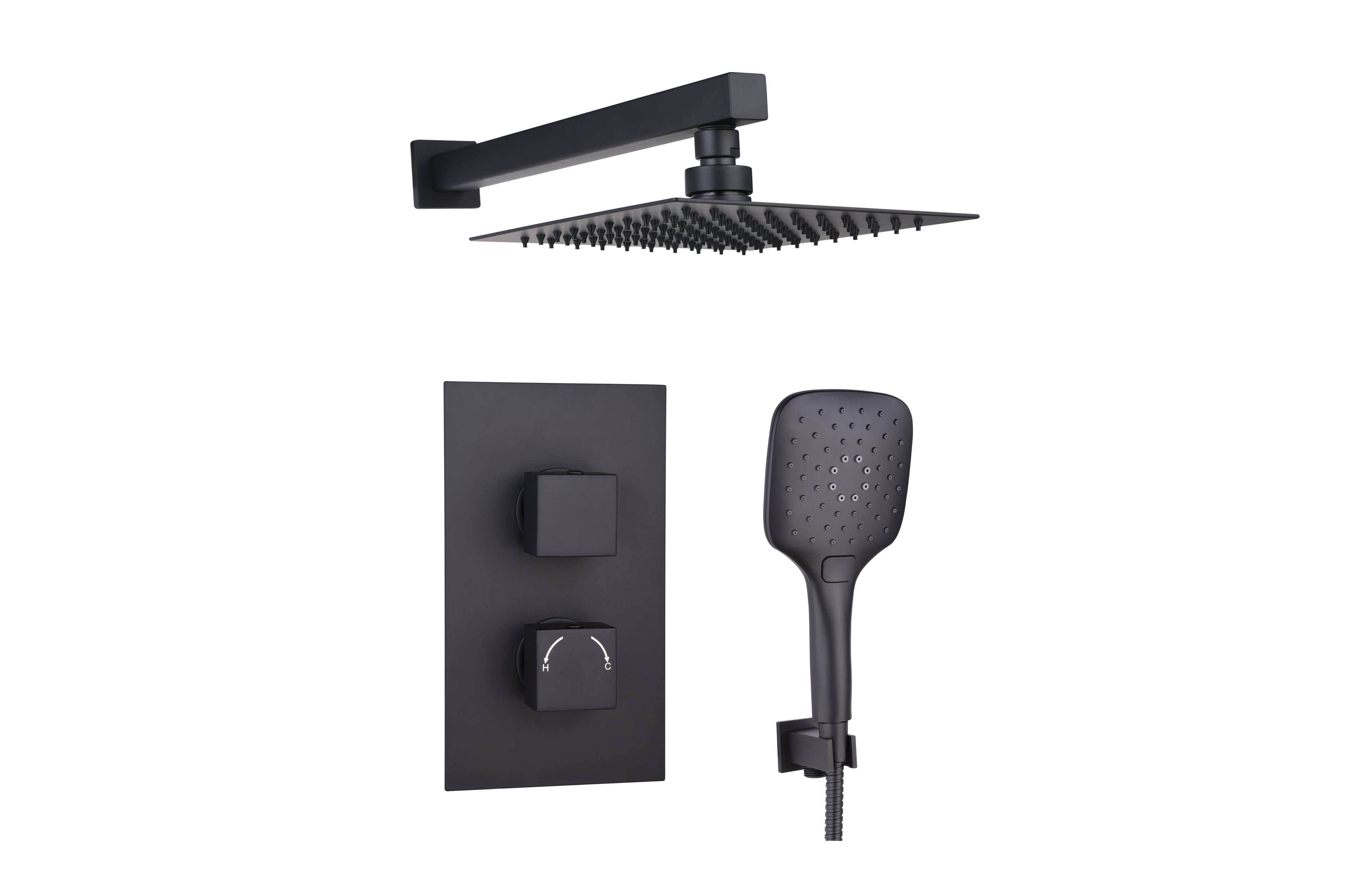 Black Concealed Thermostatic 2 Handle 2 Way Shower Kit with SS Head - Tailored Bathrooms
