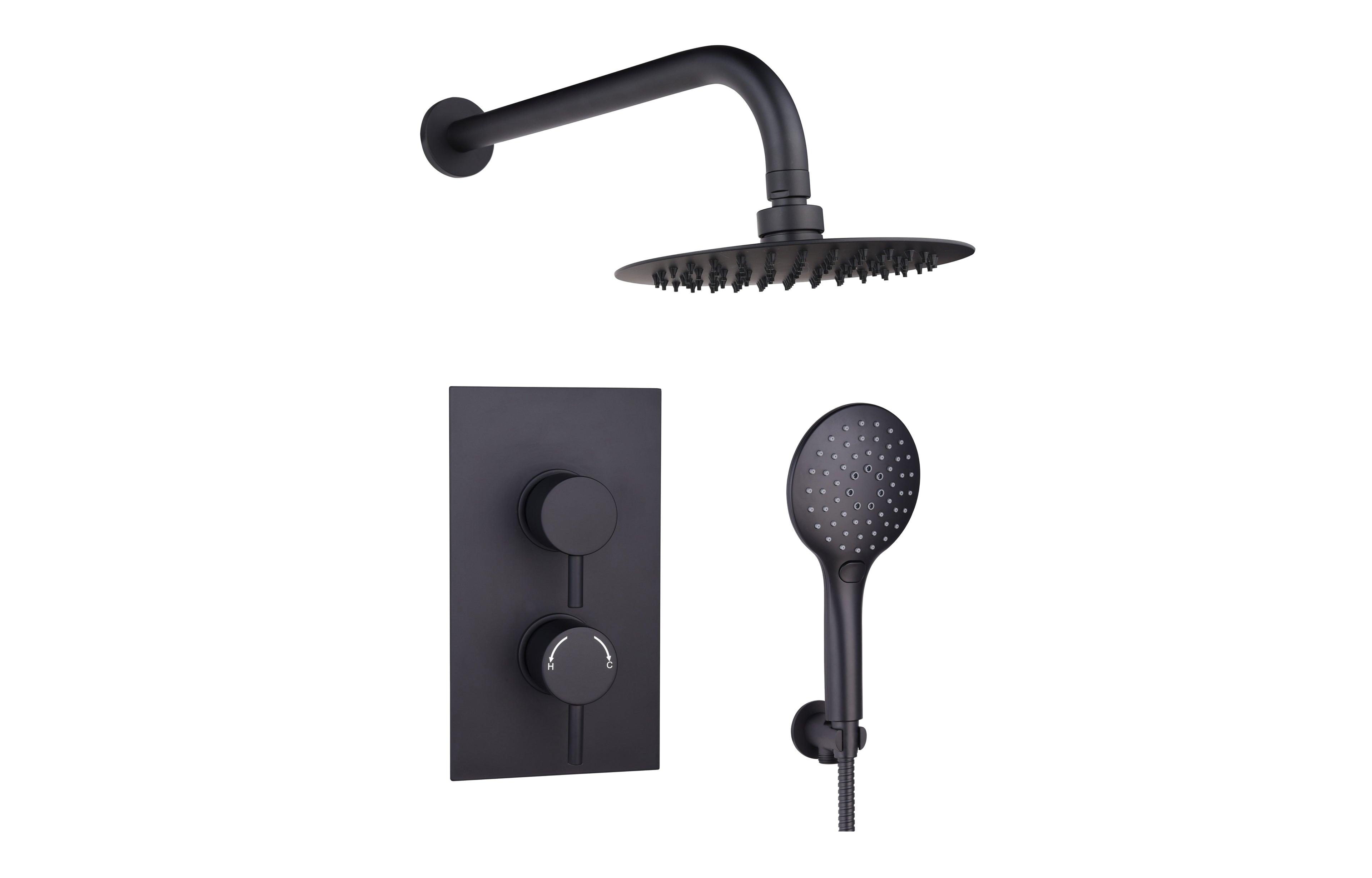 Black Concealed Thermostatic 2 Handle 2 Way Shower Kit with SS Head - Tailored Bathrooms