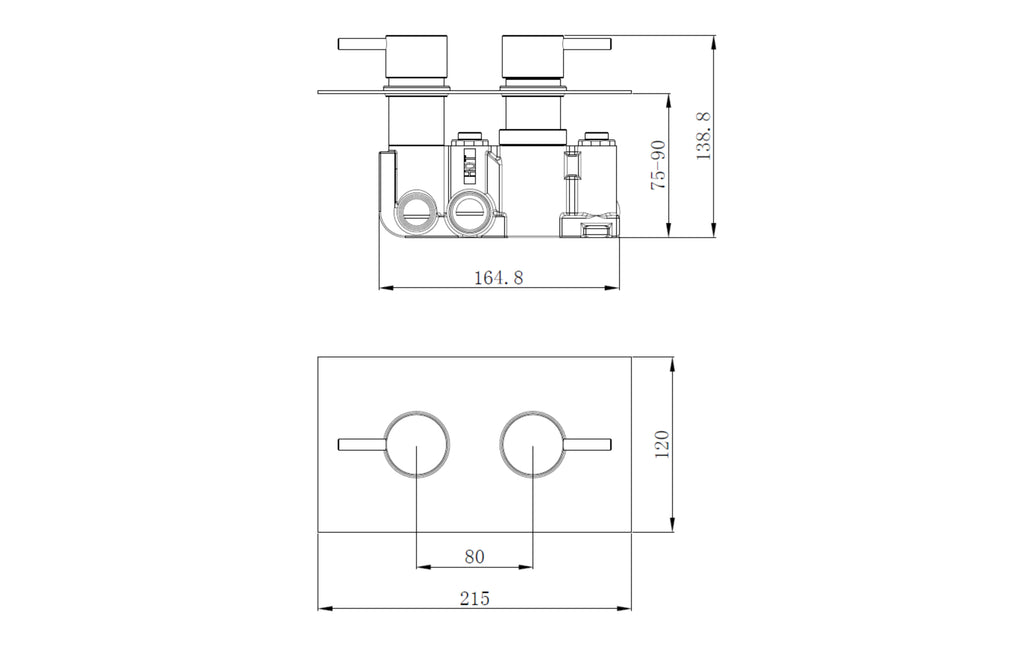 Round and square Concealed Thermostatic 2 Handle 2 Way Shower Kit - Tailored Bathrooms