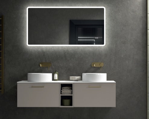 Piatta 1400mm Wall Hung Double Vanity with Side Storage Sintered Stone Counter Top - Tailored Bathrooms