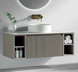 Flauto 1000mm Wall Hung Vanity with 2 Side Storage Sintered Stone Counter Top - Tailored Bathrooms