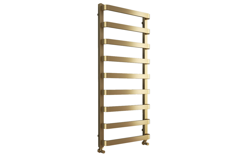 Hastings towel warmer brushed brass 1200x500mm front view
