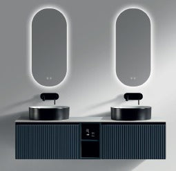 Flauto 1400mm Wall Hung Double Vanity with Storage Box and Sintered Stone Counter Top - Tailored Bathrooms