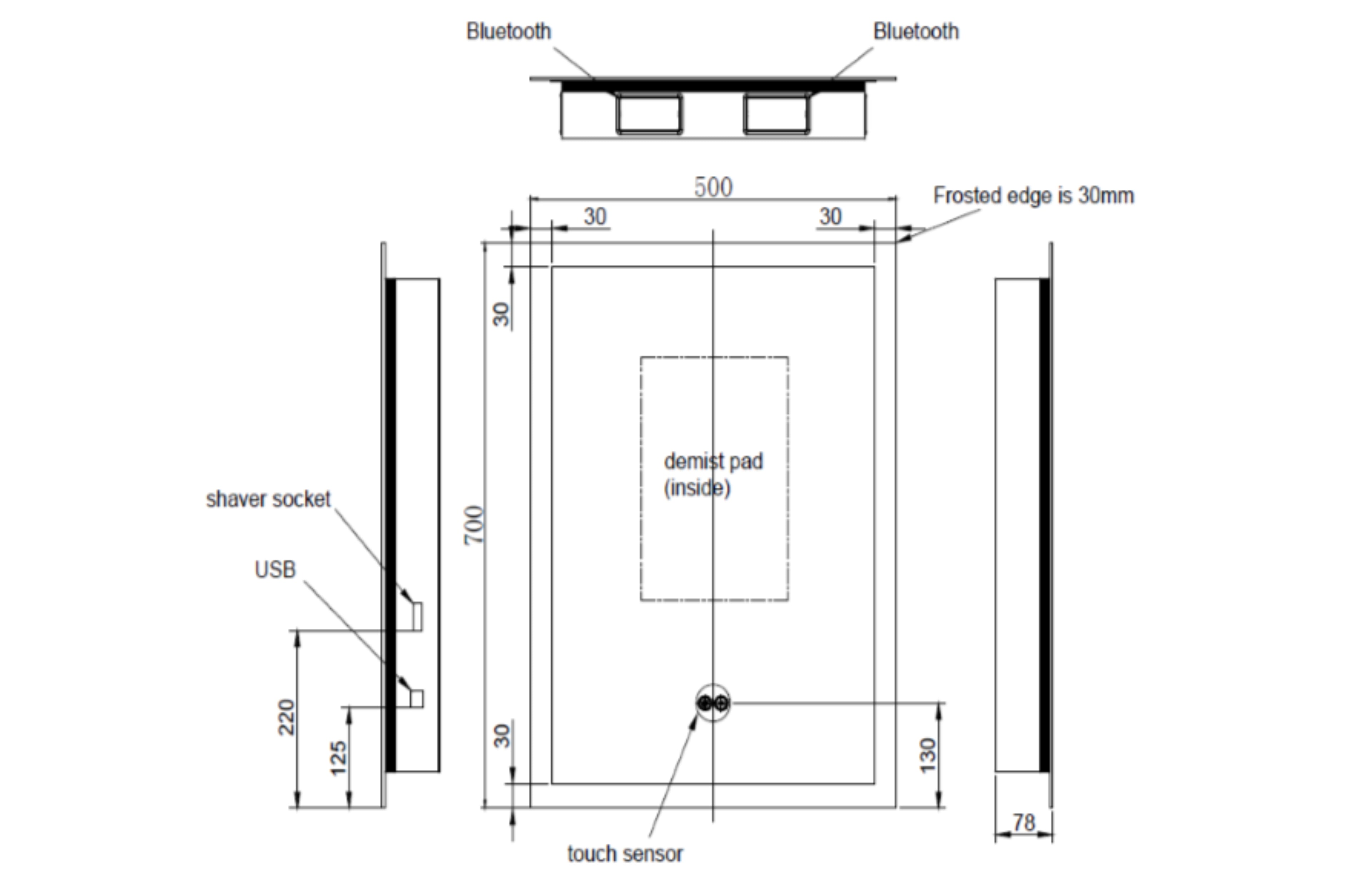 Alfie Square LED Edge Mirror Wireless Speaker Mirror - Tailored Bathrooms
