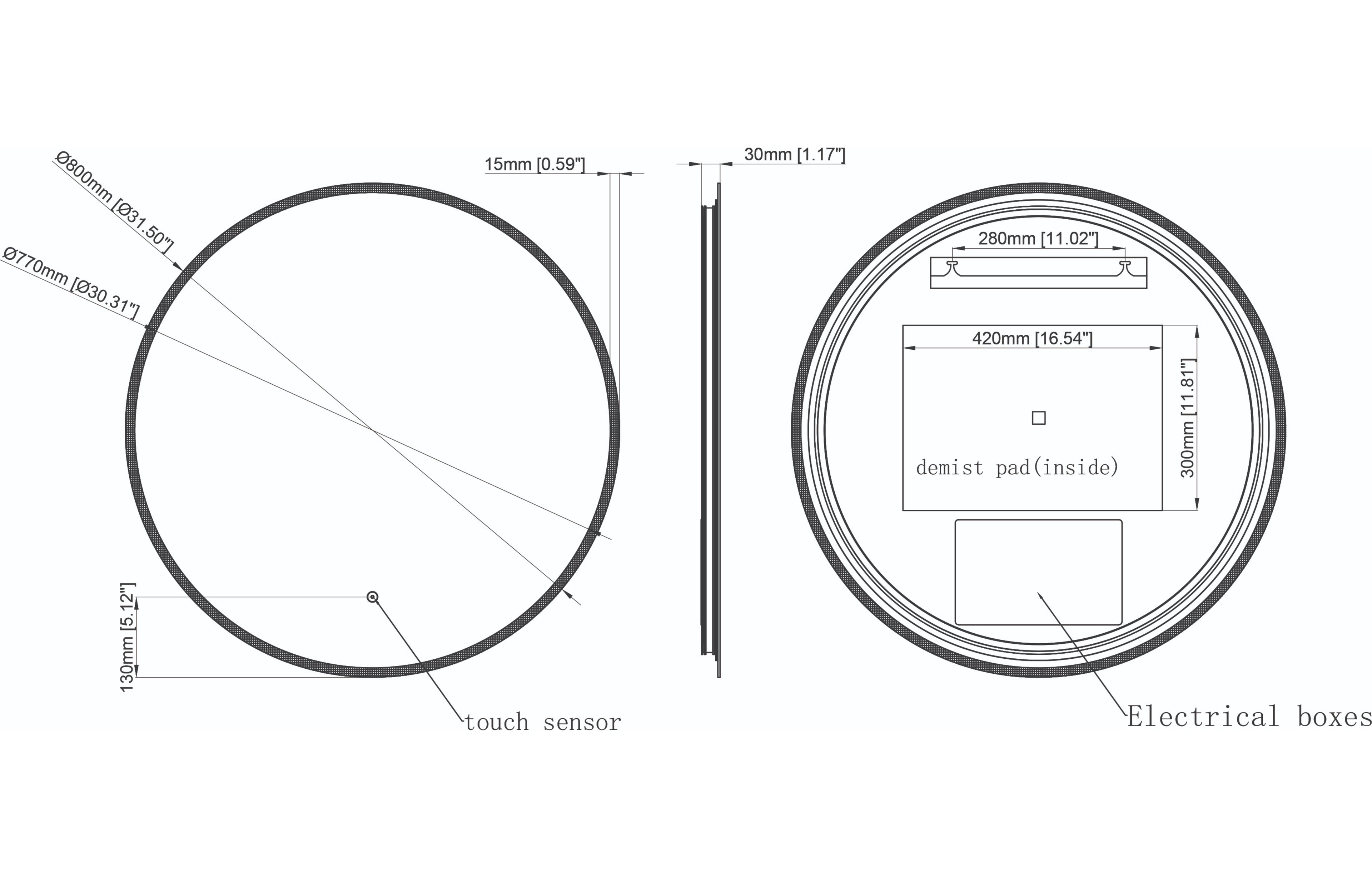 Lily Slimline LED Round Touch Mirror - Tailored Bathrooms