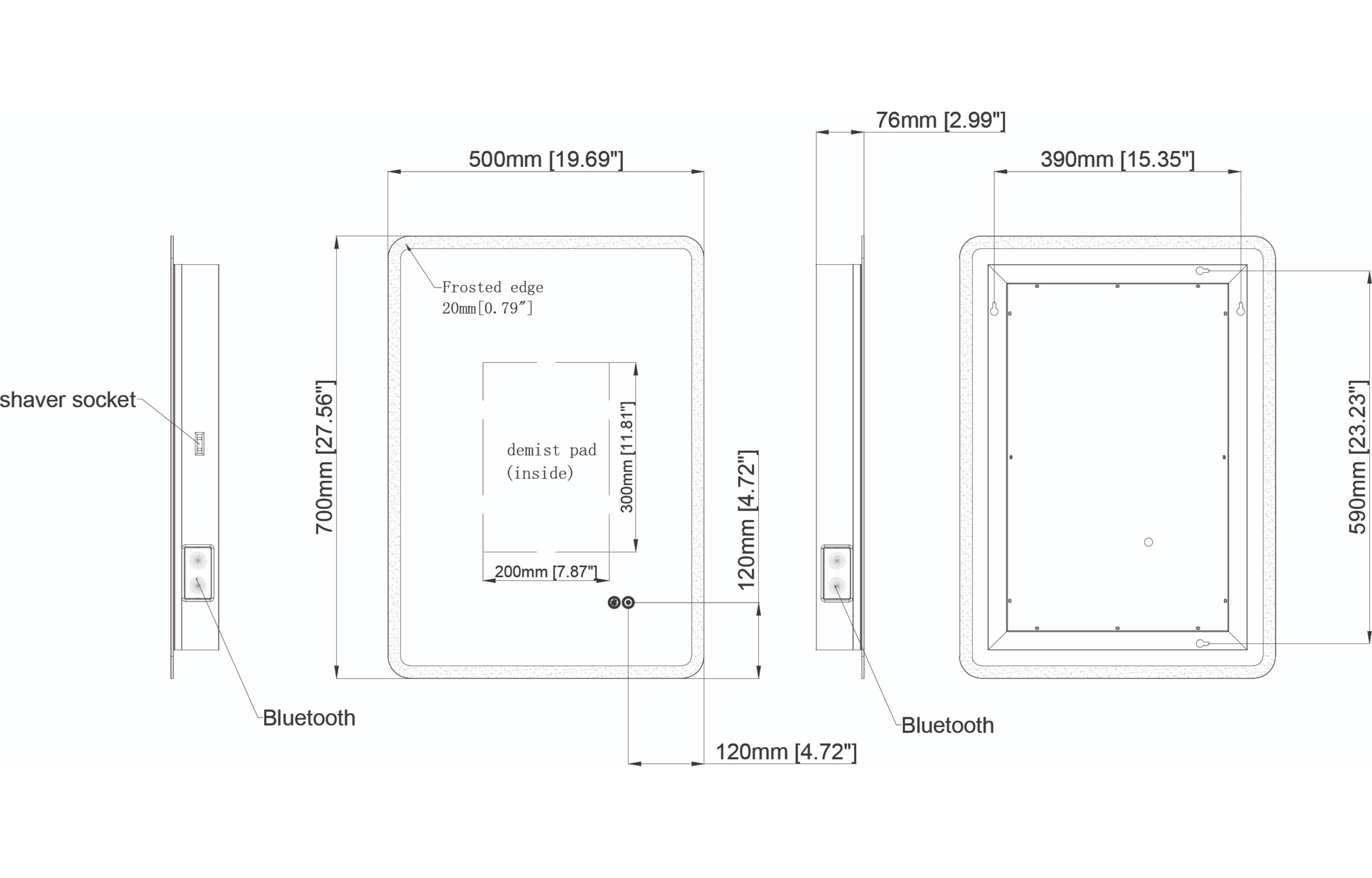 Willow Slimline LED Touch Mirror Wireless Speaker Mirror - Tailored Bathrooms