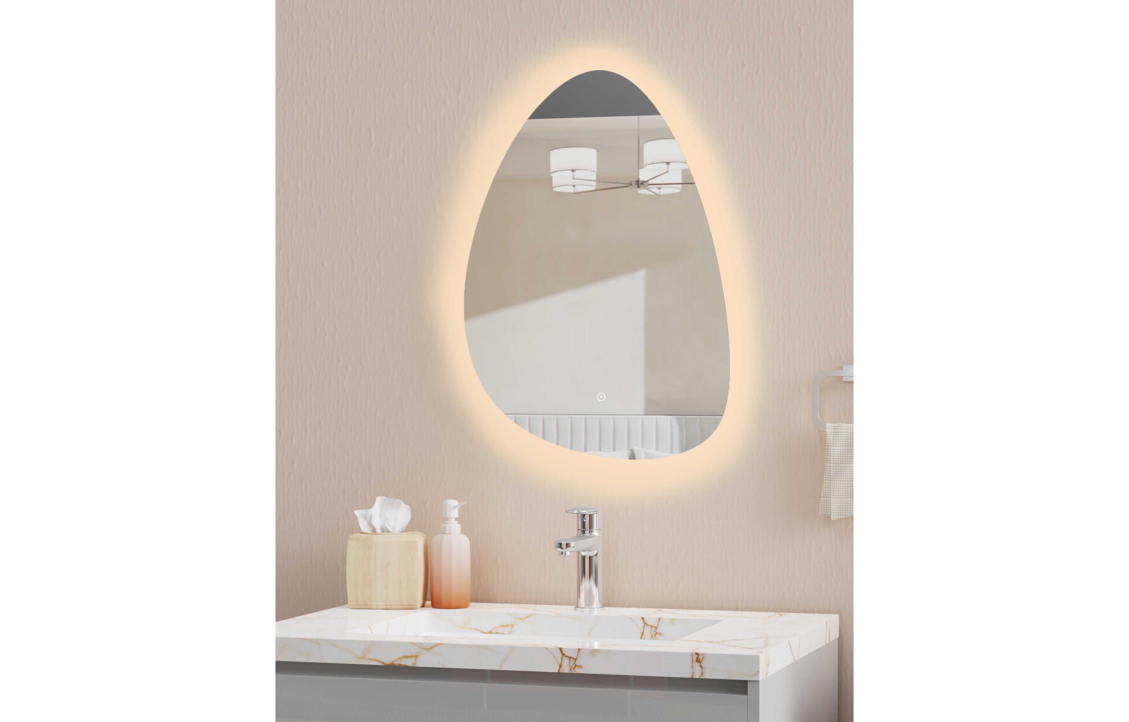 Sophie Pebble LED Touch Mirror w. Demist - Tailored Bathrooms