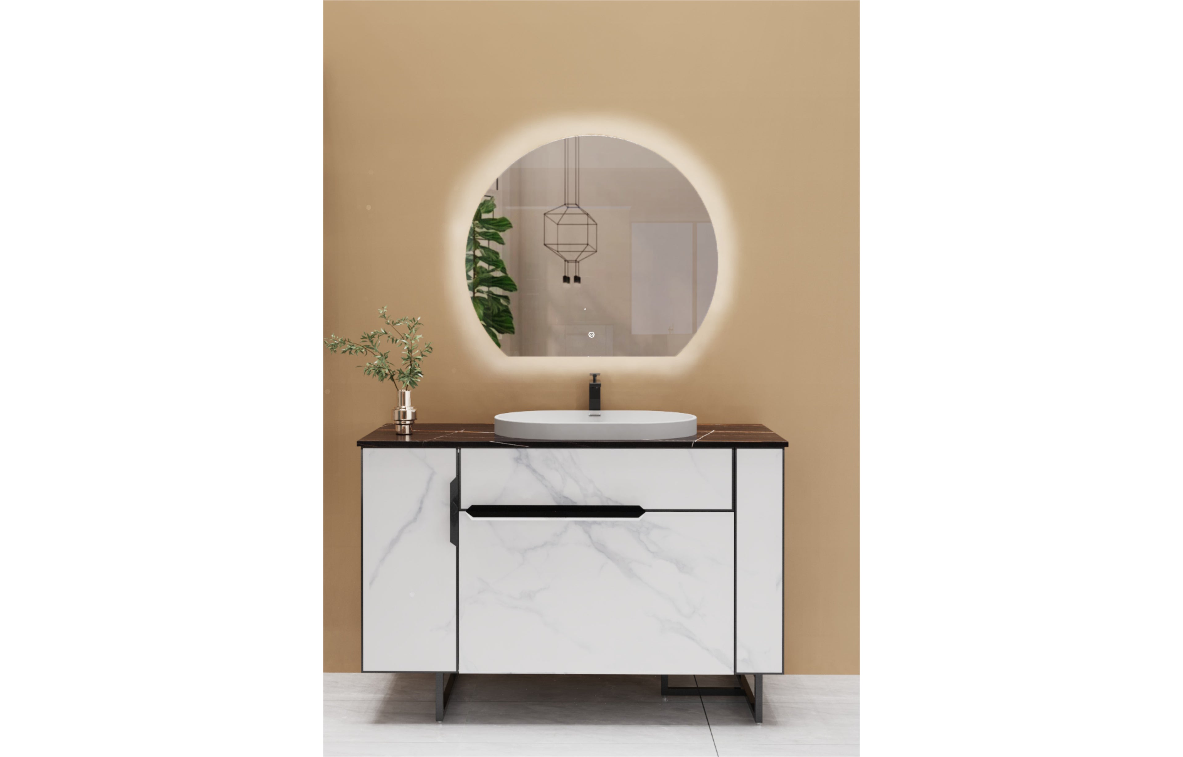 Olive Semi Circle LED Touch Mirror w. Demist - Tailored Bathrooms