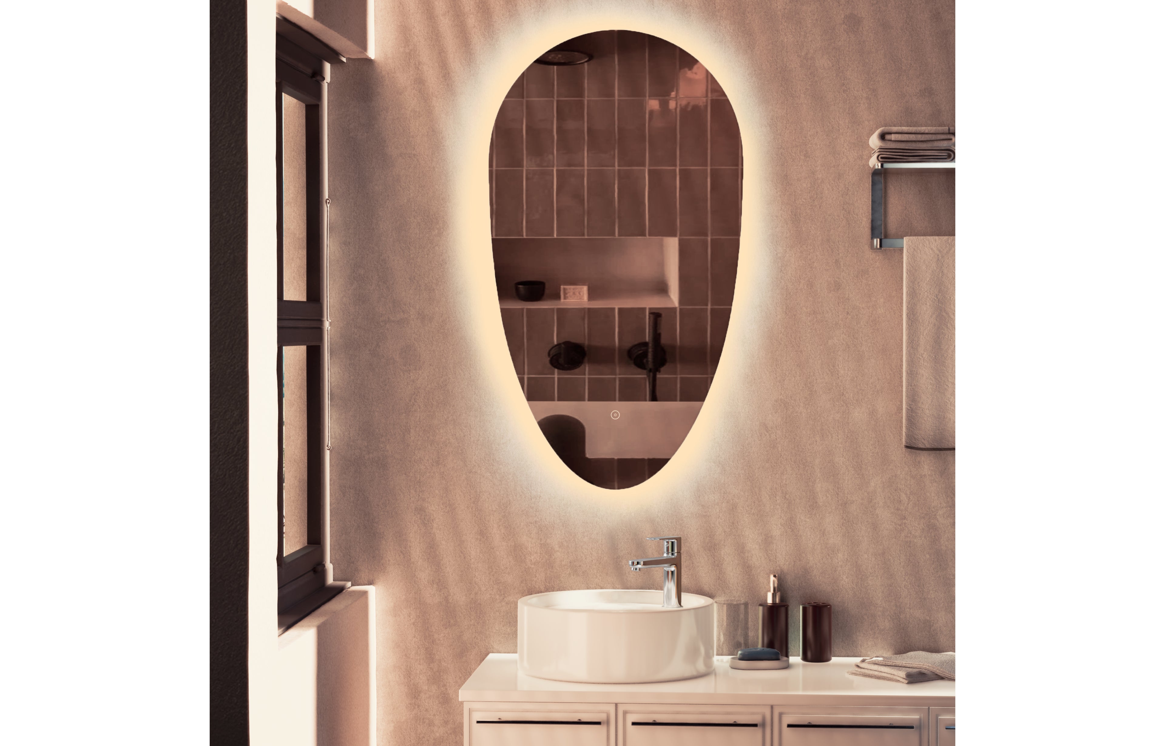 Jacob Teardrop LED Touch Mirror w. Demist - Tailored Bathrooms