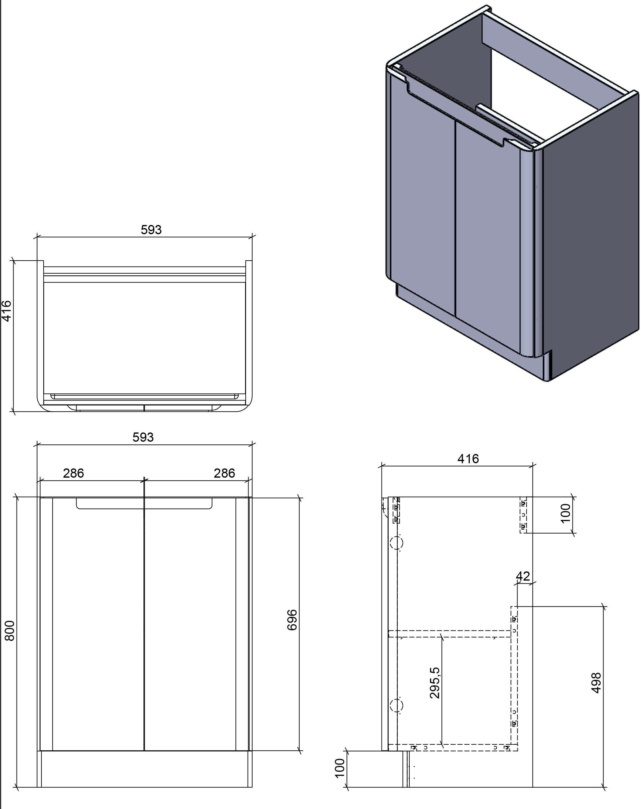 Monza 600mm Floor Standing Base Units Only - Tailored Bathrooms