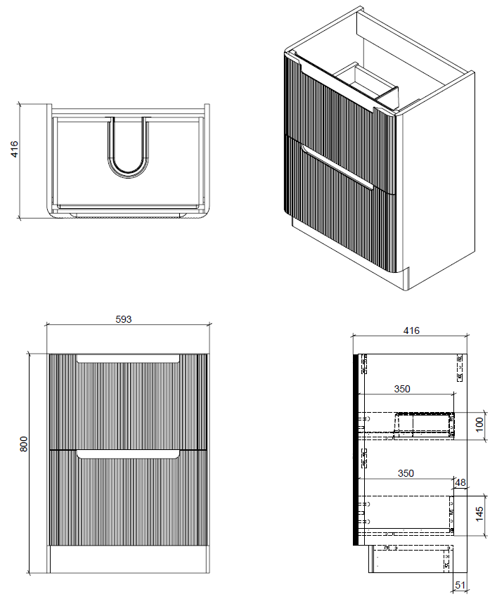 Monza 600mm Floor Standing Base Units Only - Tailored Bathrooms