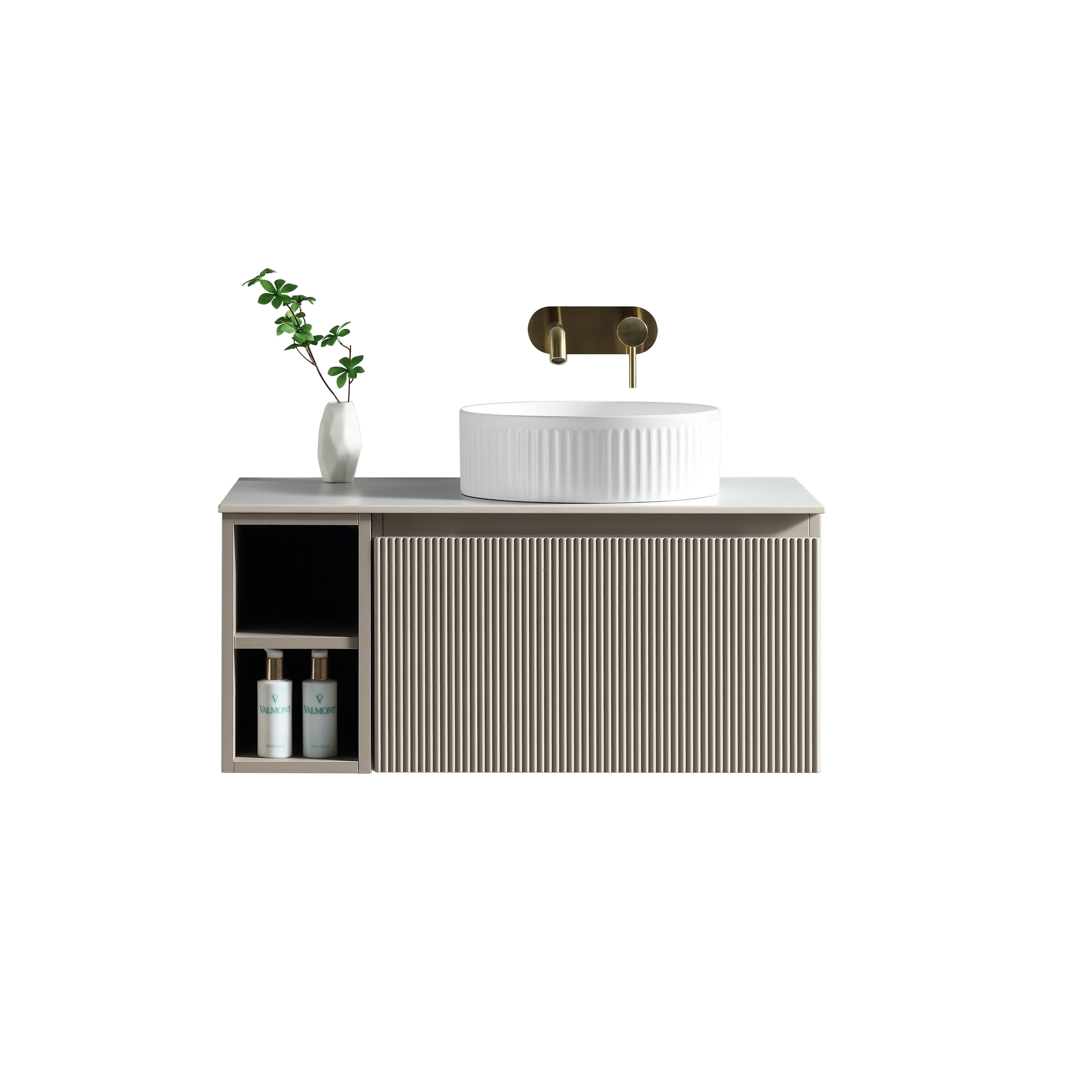 Flauto 800mm Wall Hung Vanity with Side Storage Box & Sintered Stone Counter Top - Tailored Bathrooms