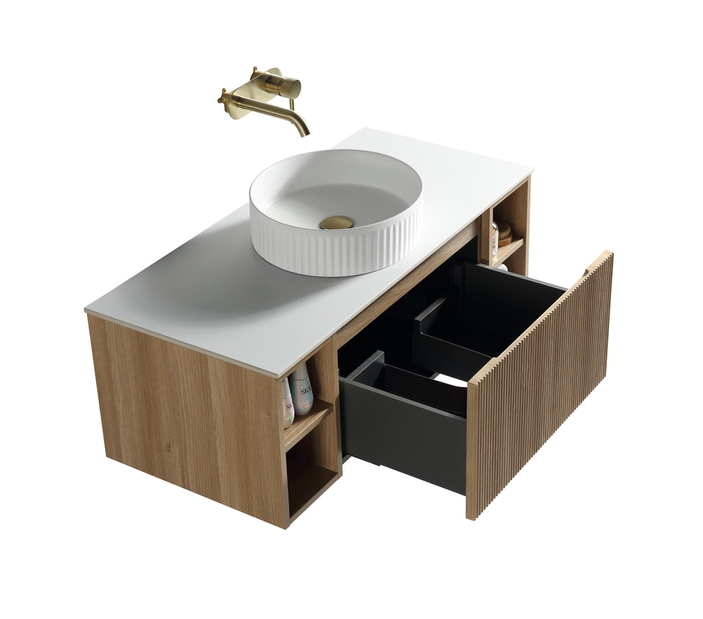 Flauto 1000mm Wall Hung Vanity with 2 Side Storage Sintered Stone Counter Top - Tailored Bathrooms