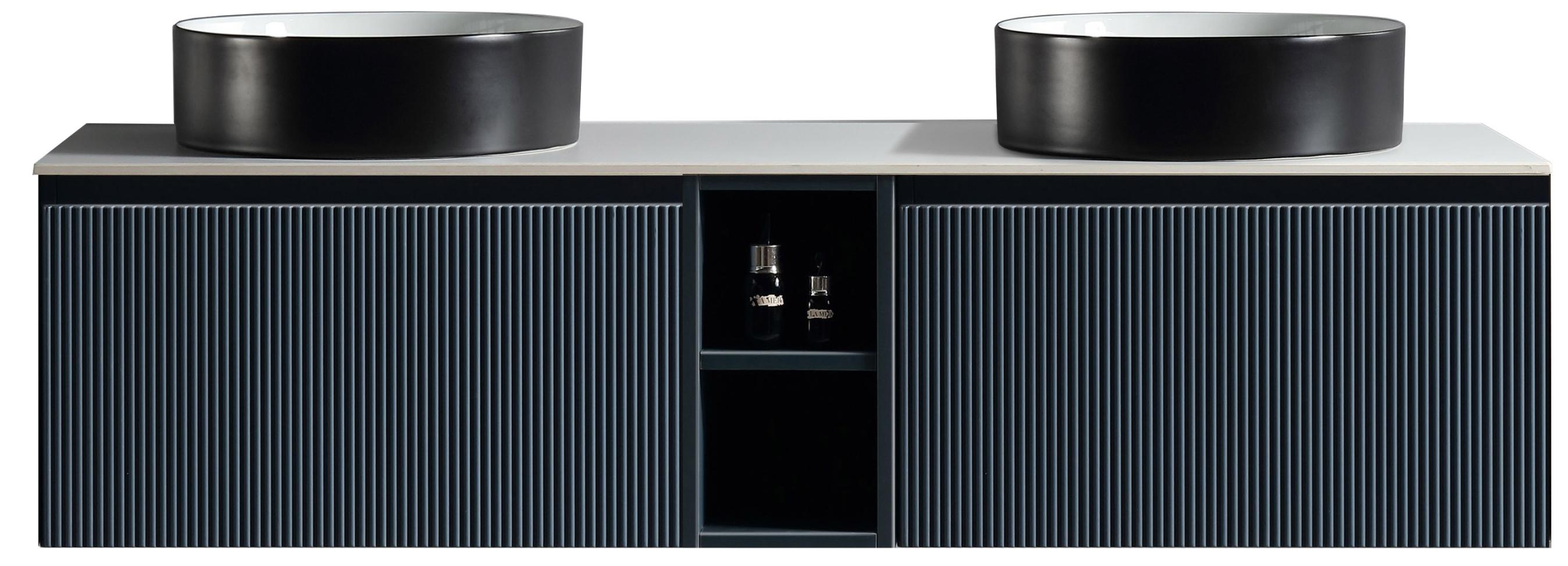 Flauto 1400mm Wall Hung Double Vanity with Storage Box and Sintered Stone Counter Top - Tailored Bathrooms