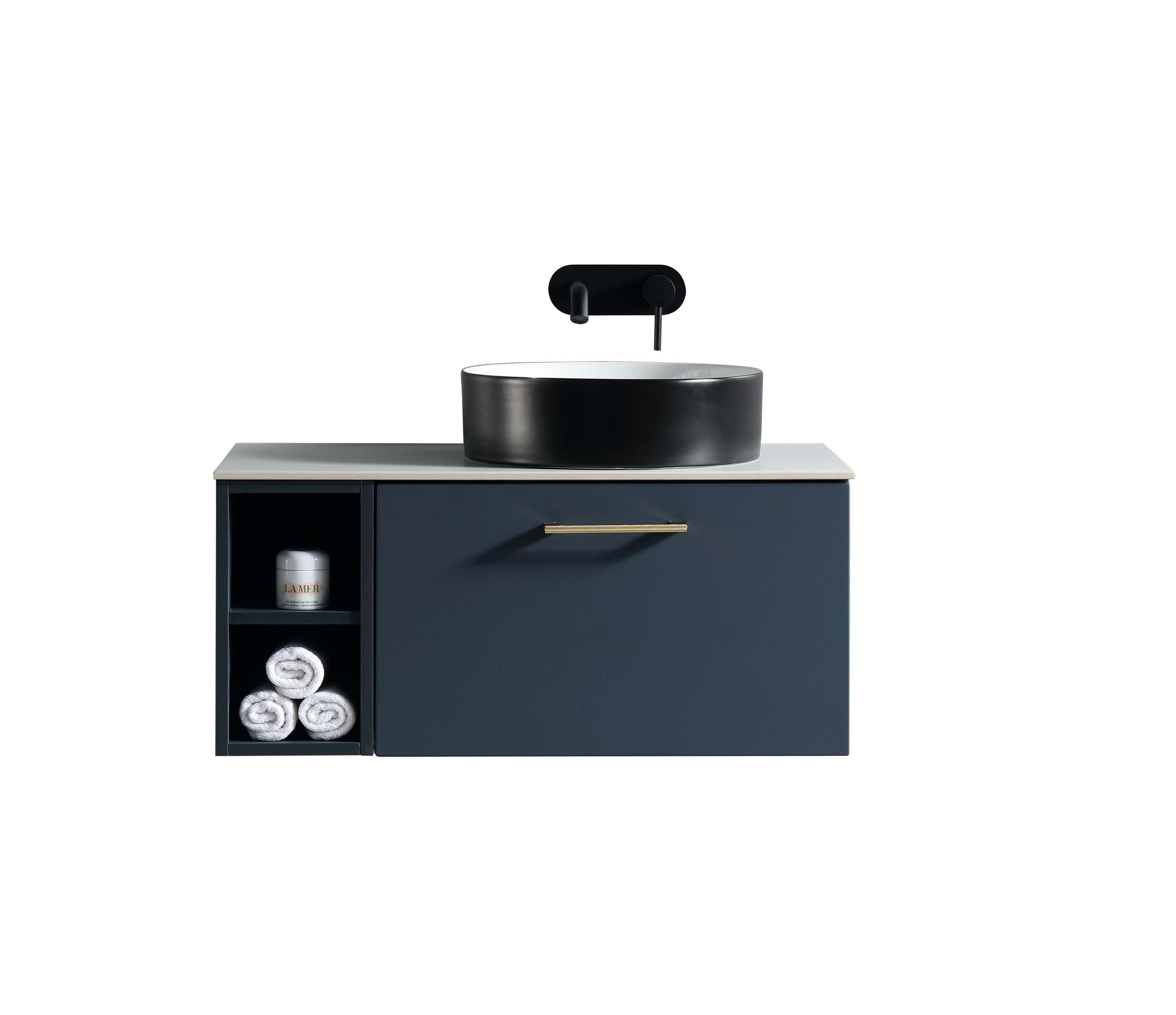 Piatta 800mm Wall Hung Vanity with Side Storage & Sintered Stone Counter Top - Tailored Bathrooms