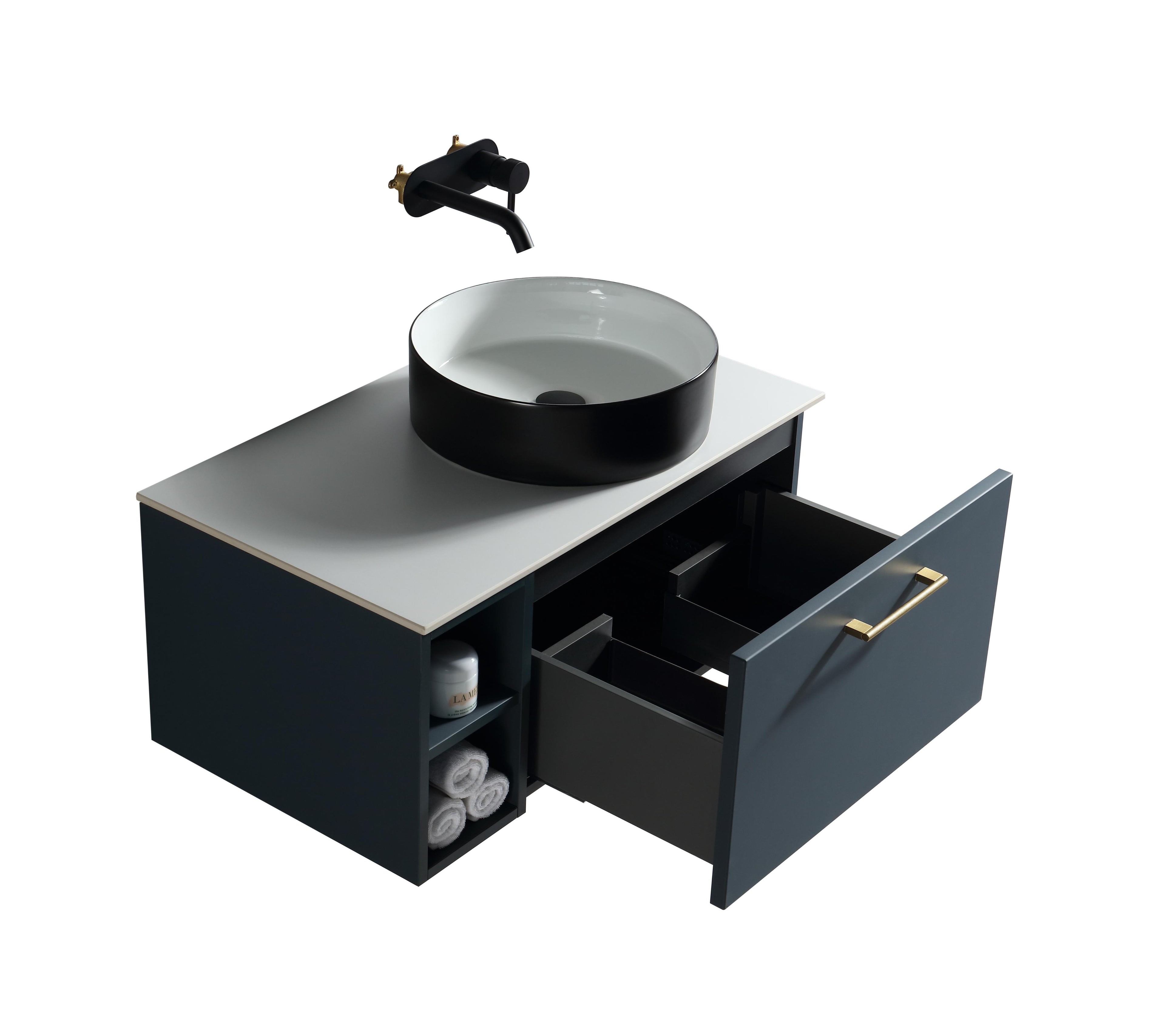 Piatta 800mm Wall Hung Vanity with Side Storage & Sintered Stone Counter Top - Tailored Bathrooms