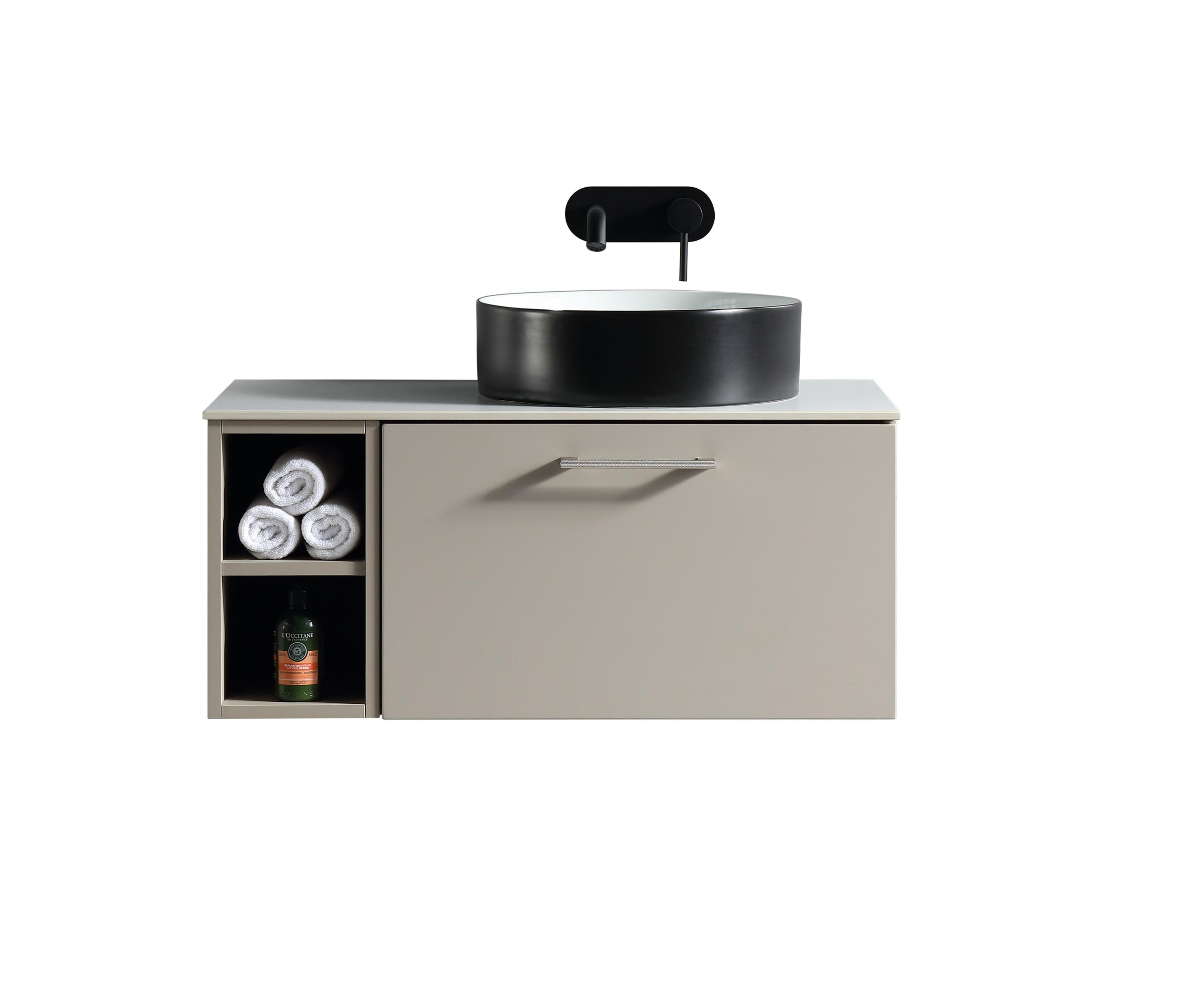 Piatta 800mm Wall Hung Vanity with Side Storage & Sintered Stone Counter Top - Tailored Bathrooms