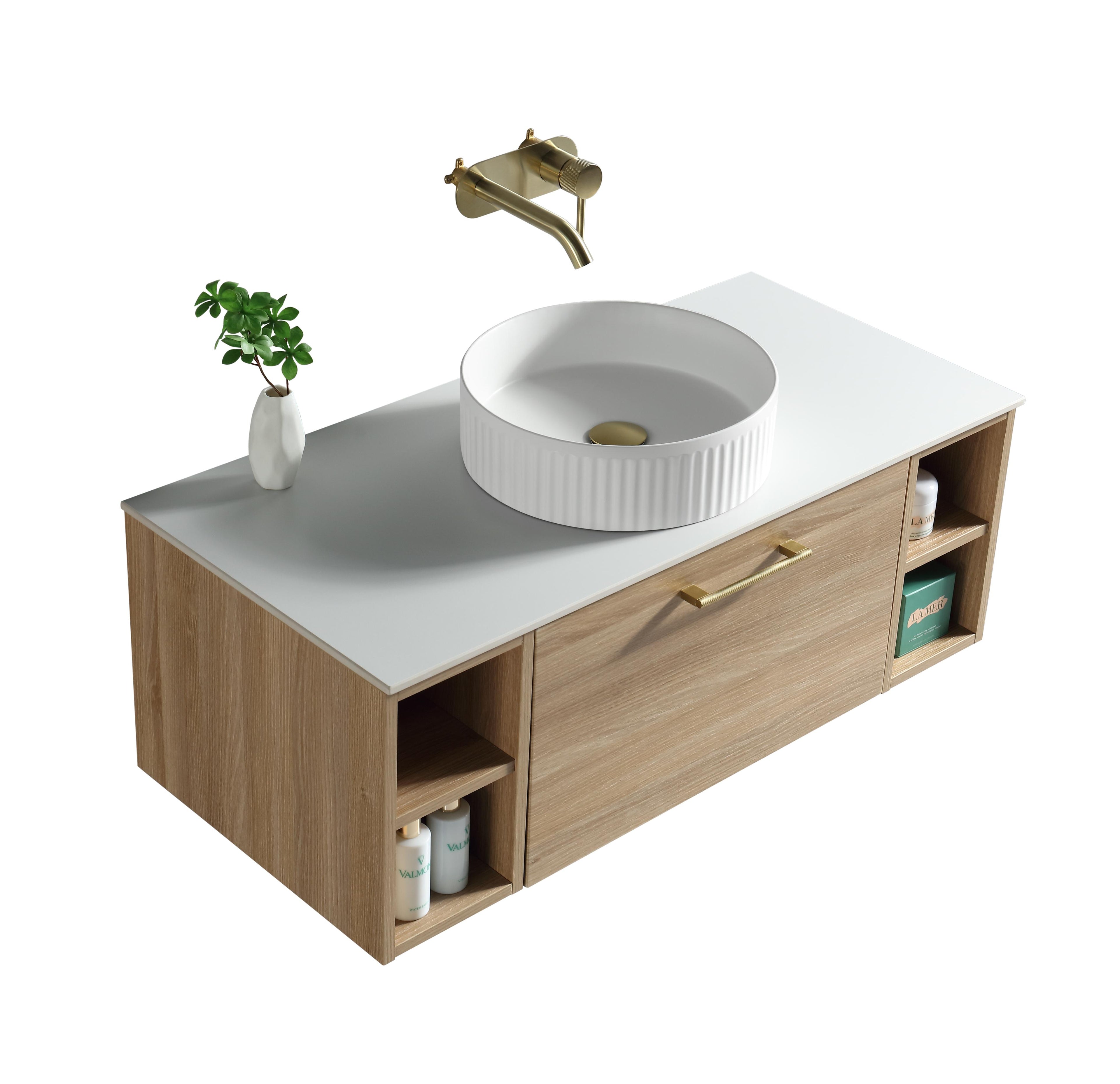 Piatta 1000mm Wall Hung Vanity with 2 Side Storage Sintered Stone Counter Top - Tailored Bathrooms