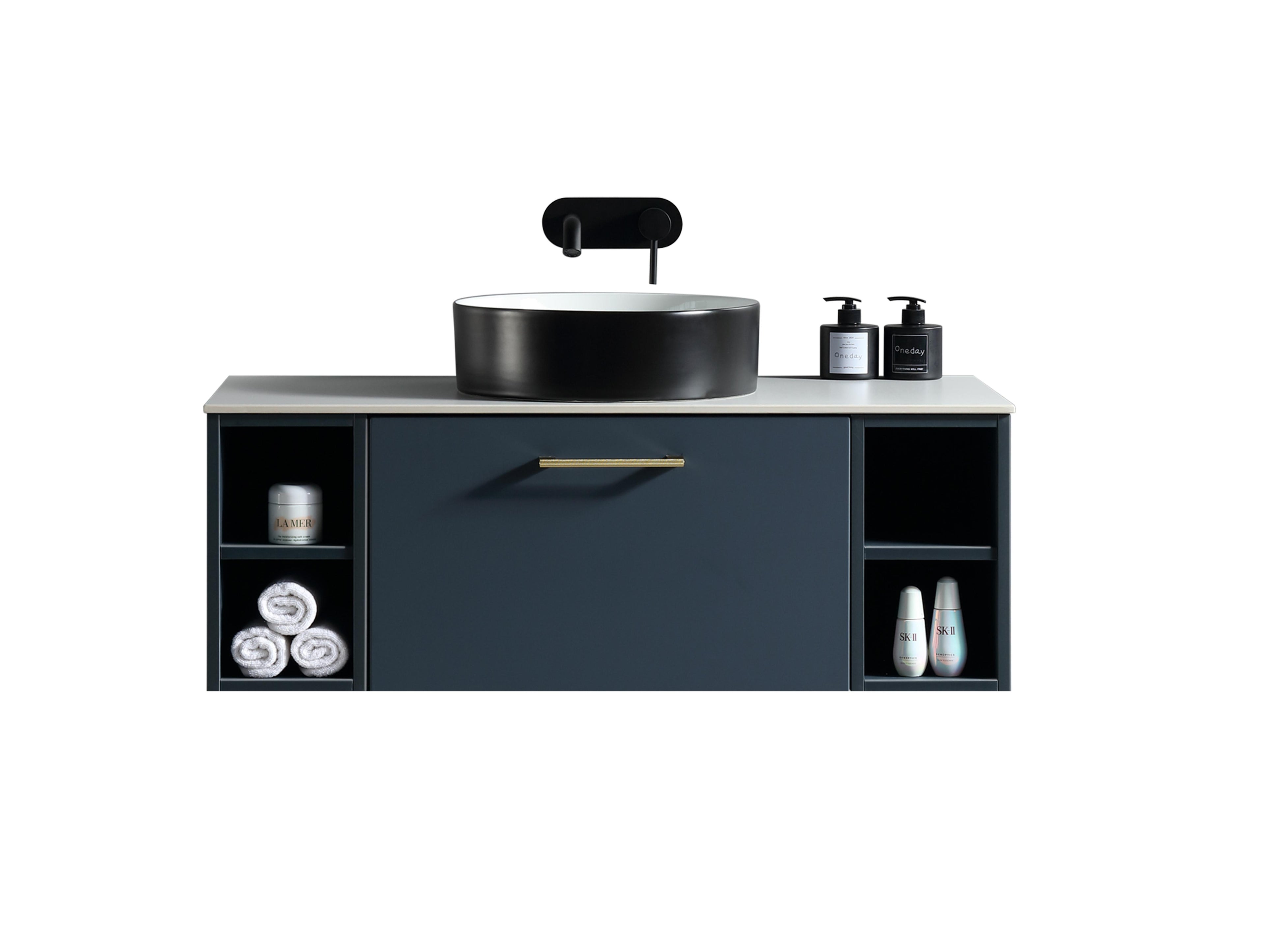 Piatta 1000mm Wall Hung Vanity with 2 Side Storage Sintered Stone Counter Top - Tailored Bathrooms