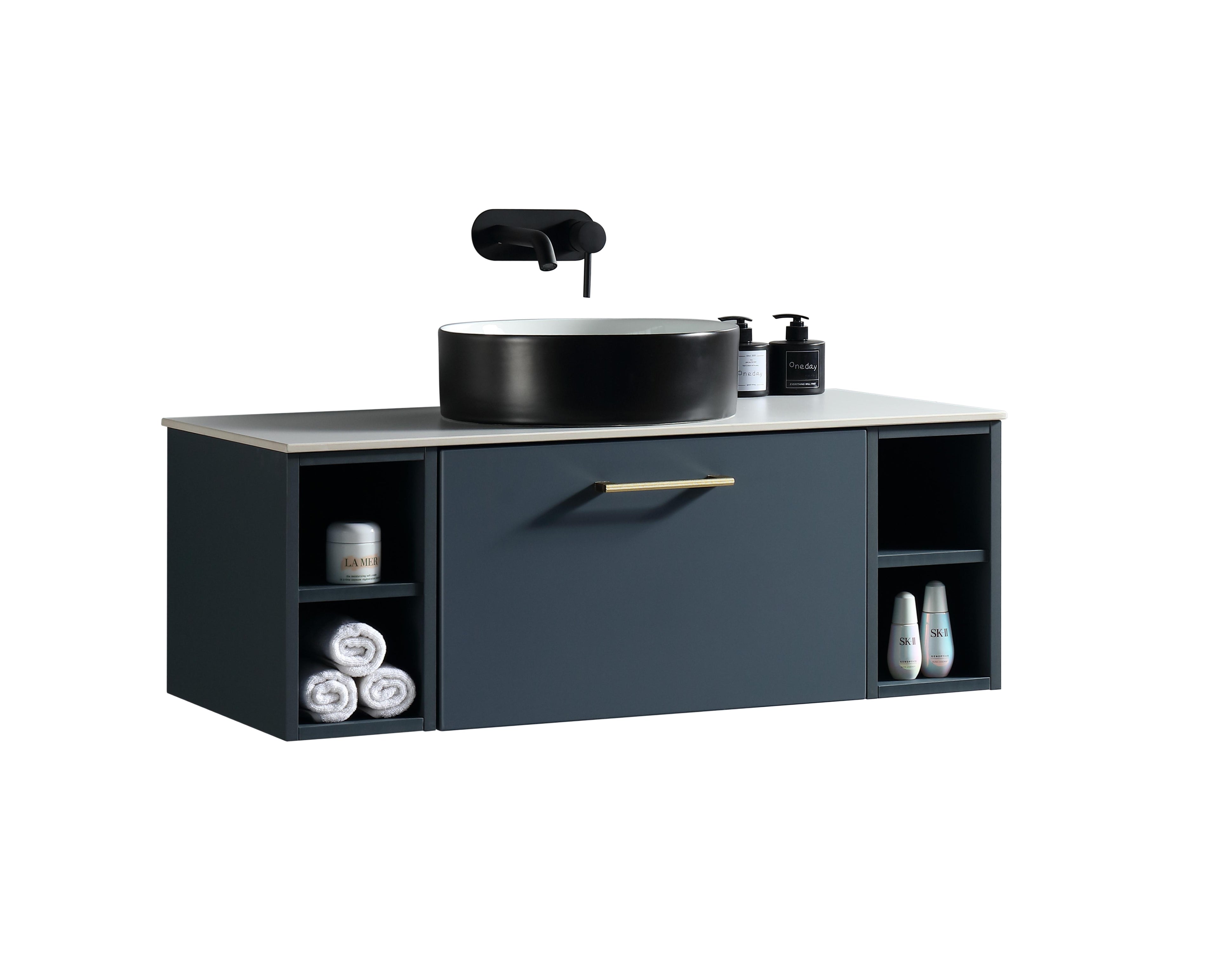 Piatta 1000mm Wall Hung Vanity with 2 Side Storage Sintered Stone Counter Top - Tailored Bathrooms