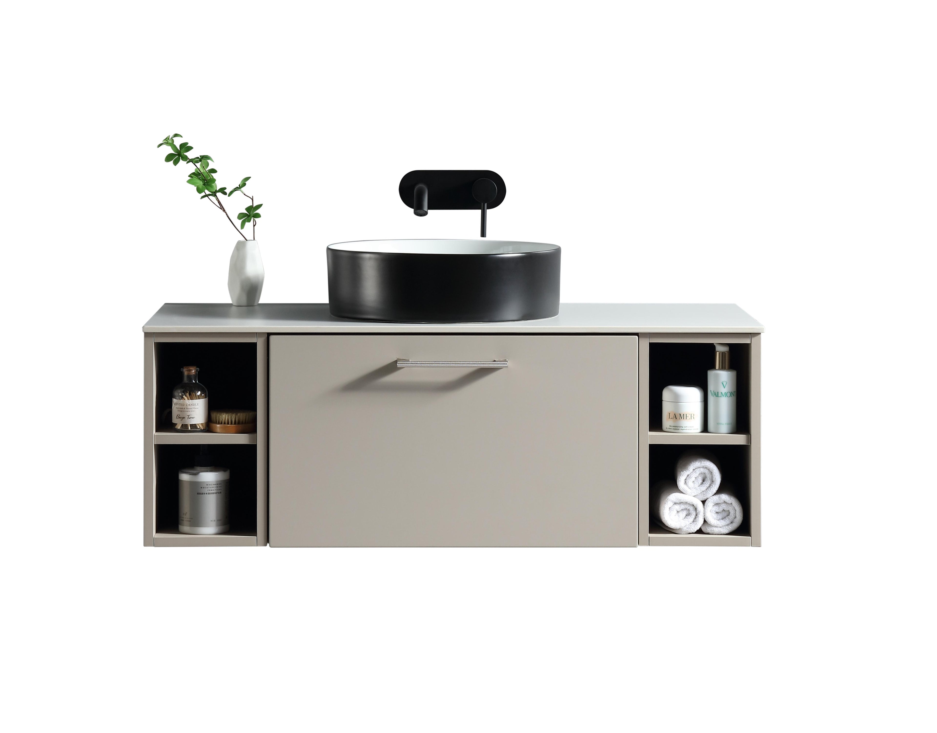 Piatta 1000mm Wall Hung Vanity with 2 Side Storage Sintered Stone Counter Top - Tailored Bathrooms