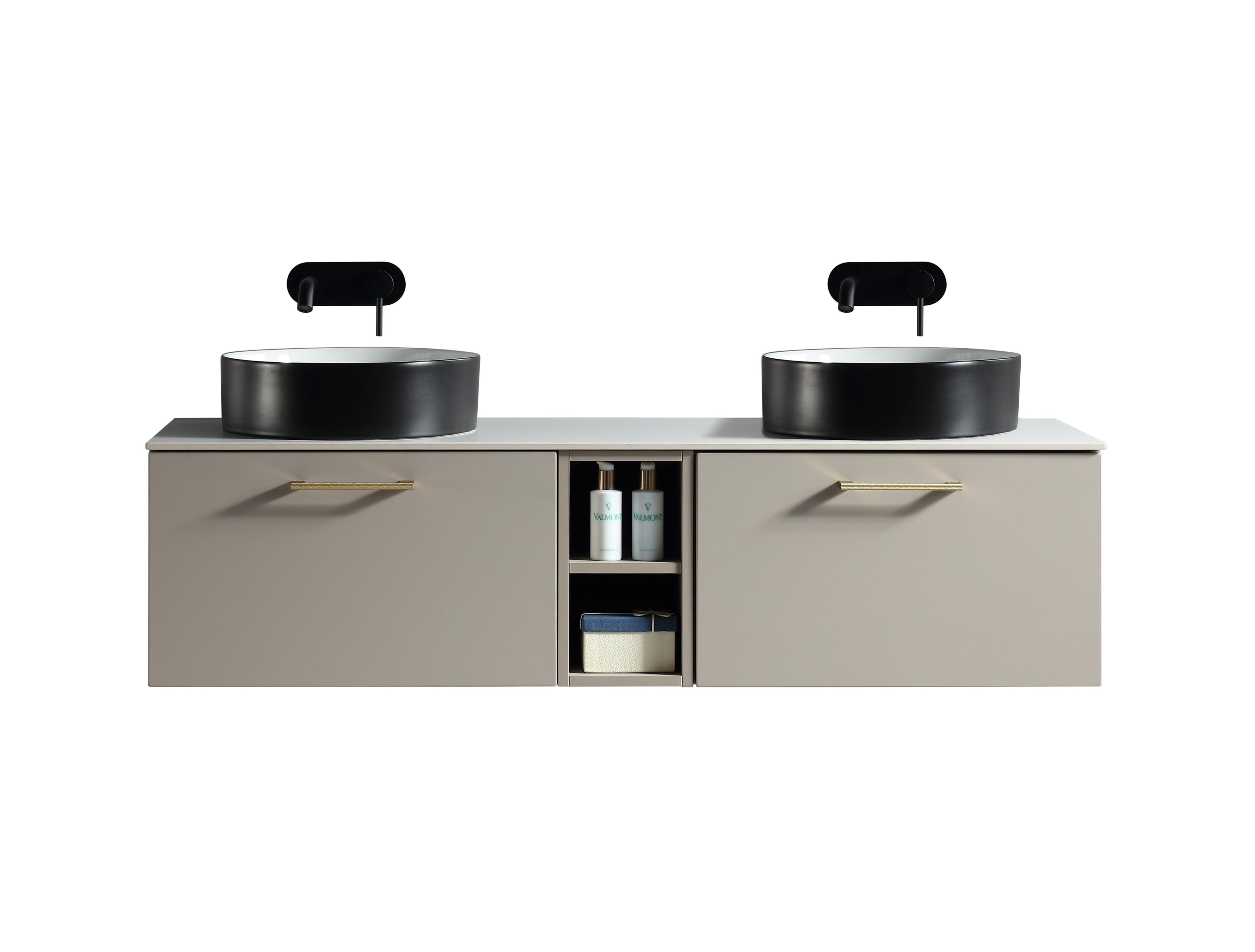 Piatta 1400mm Wall Hung Double Vanity with Side Storage Sintered Stone Counter Top - Tailored Bathrooms