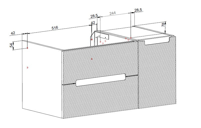 Monza Plus 900mm Fluted Wall Hung Vanity with Side Cabinet & Counter Top - Tailored Bathrooms