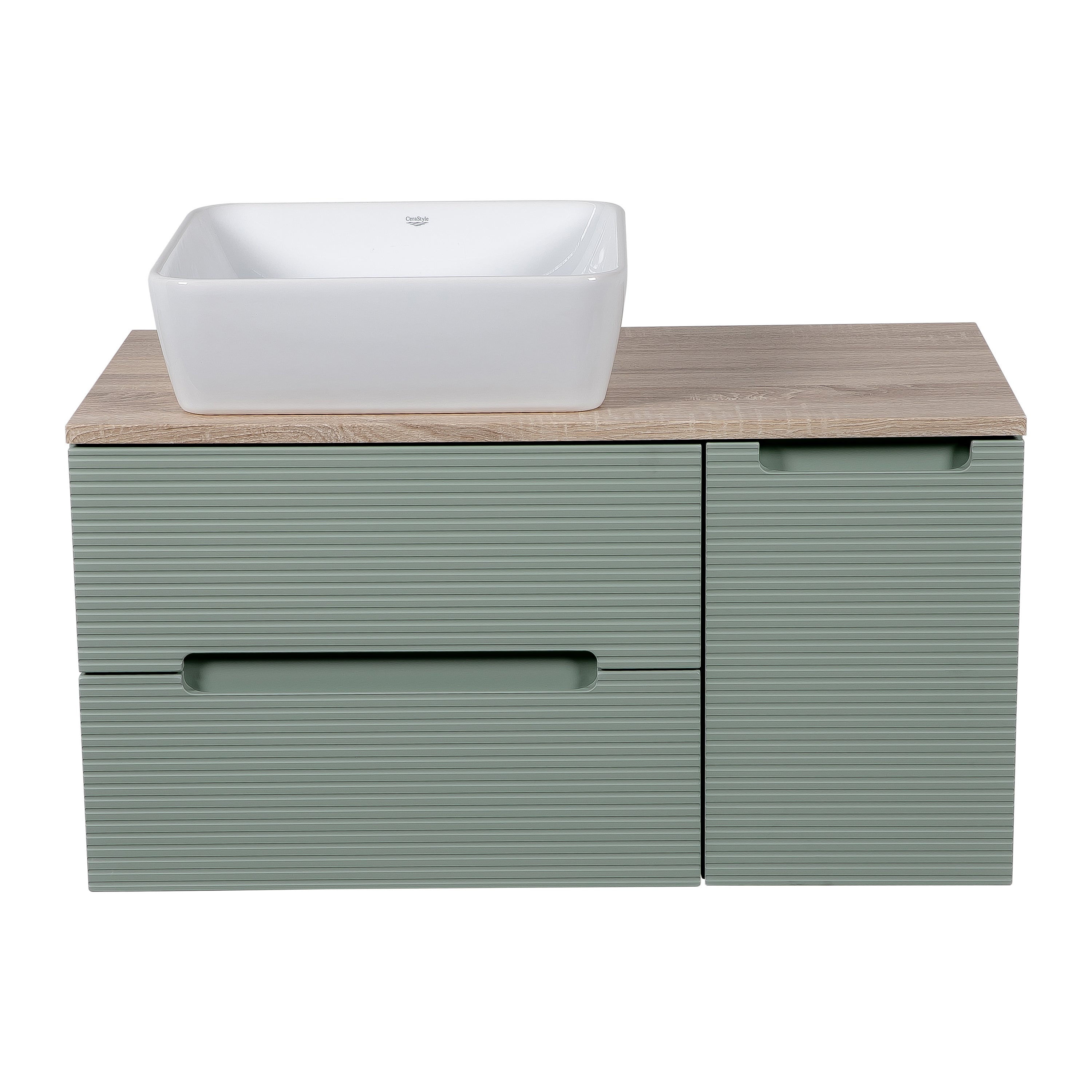 Monza Plus 900mm Fluted Wall Hung Vanity with Side Cabinet & Counter Top - Tailored Bathrooms