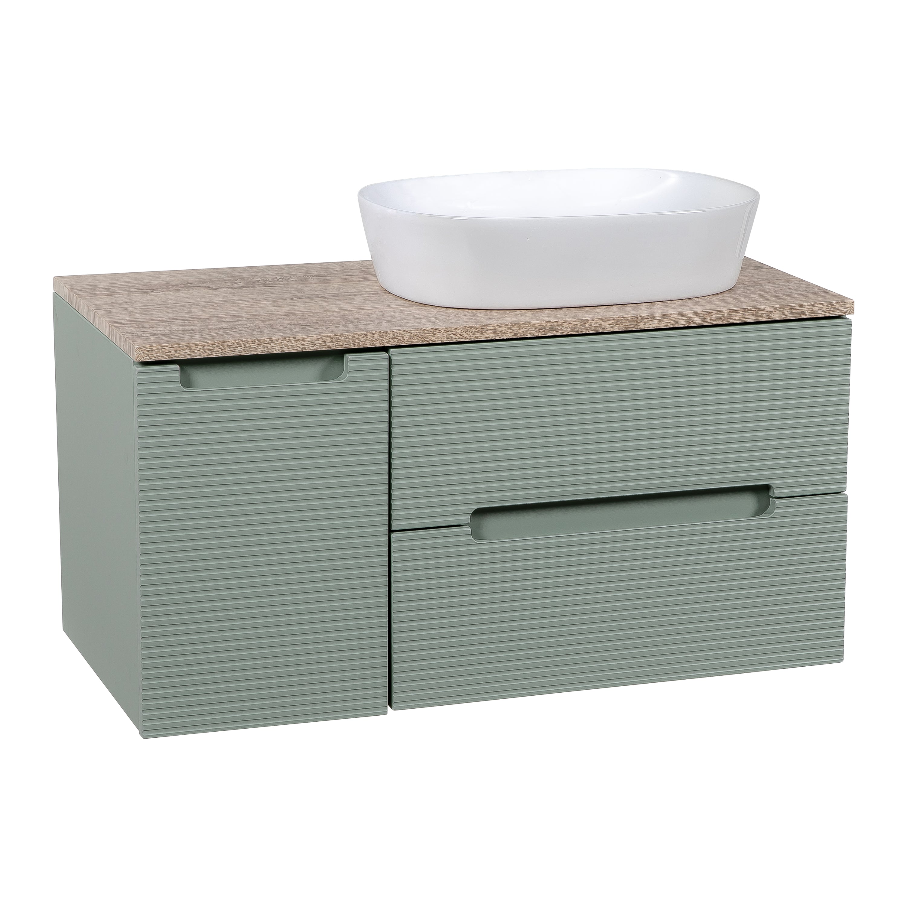 Monza Plus 900mm Fluted Wall Hung Vanity with Side Cabinet & Counter Top - Tailored Bathrooms