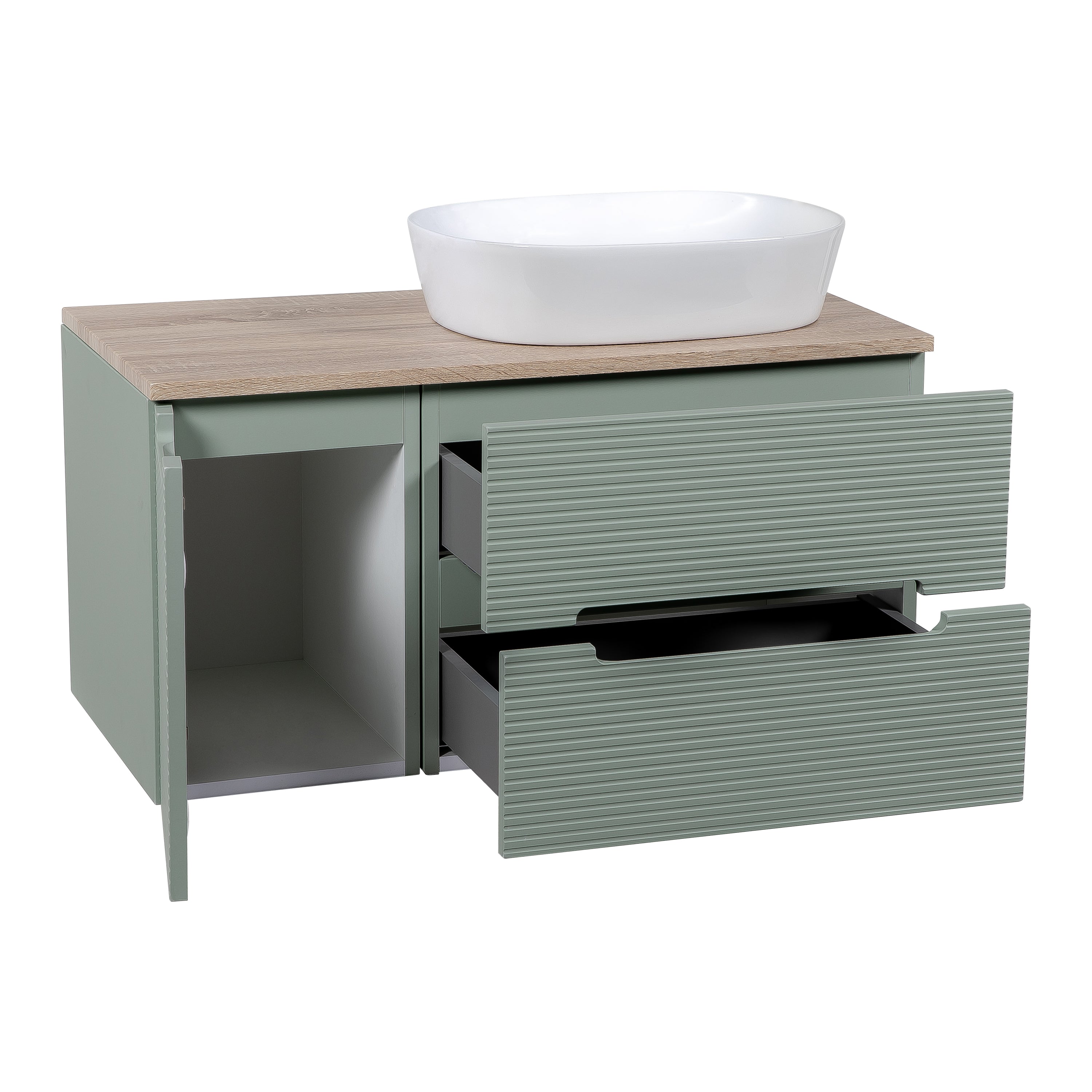 Monza Plus 900mm Fluted Wall Hung Vanity with Side Cabinet & Counter Top - Tailored Bathrooms