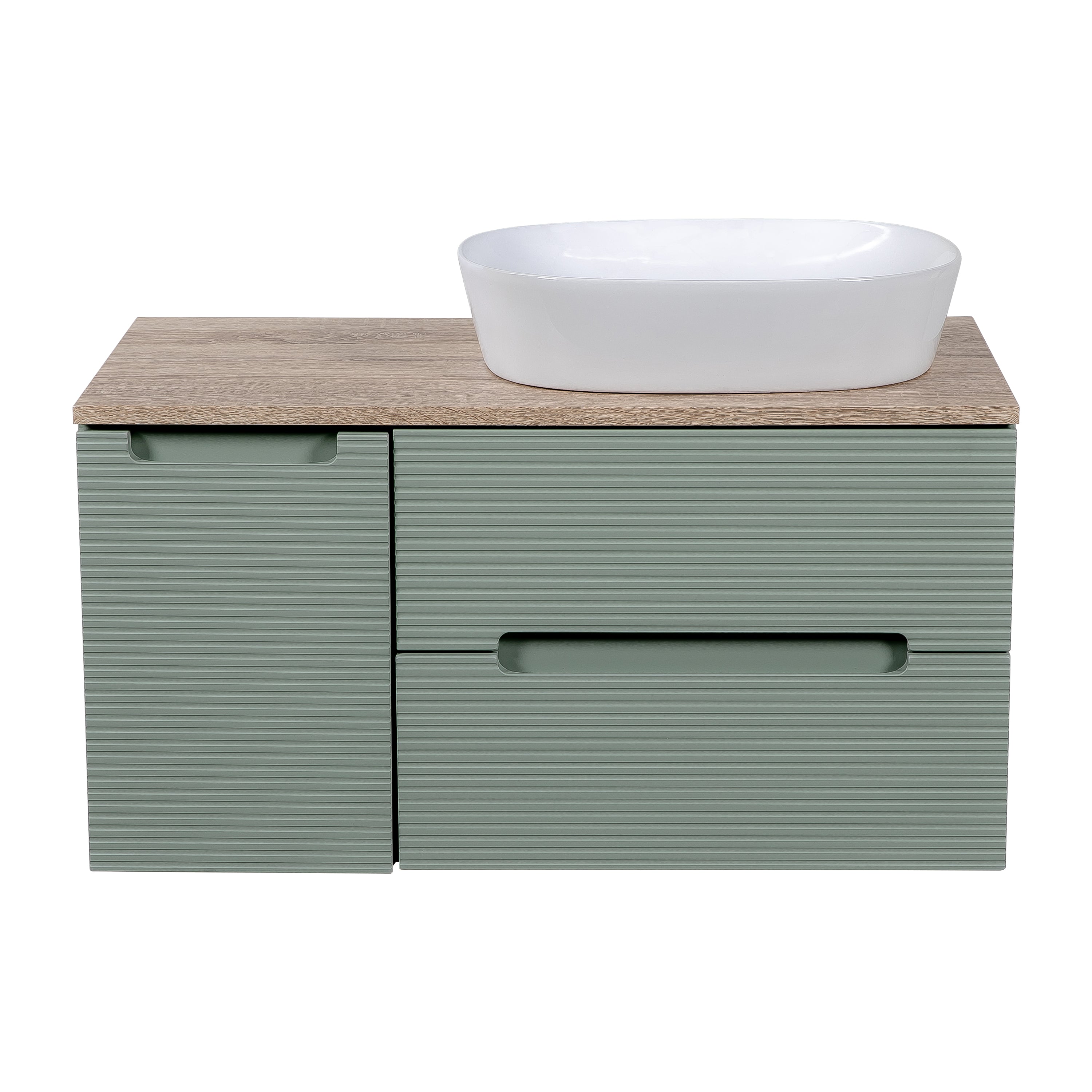 Monza Plus 900mm Fluted Wall Hung Vanity with Side Cabinet & Counter Top - Tailored Bathrooms