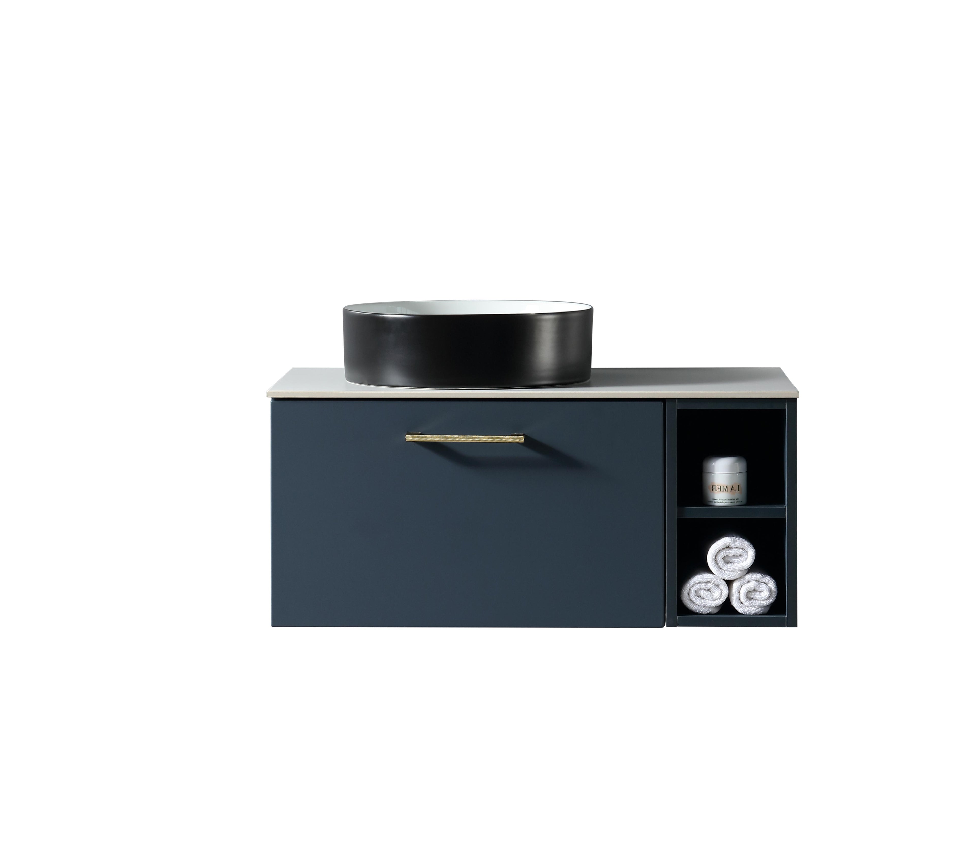 Piatta 800mm Wall Hung Vanity with Side Storage & Sintered Stone Counter Top - Tailored Bathrooms