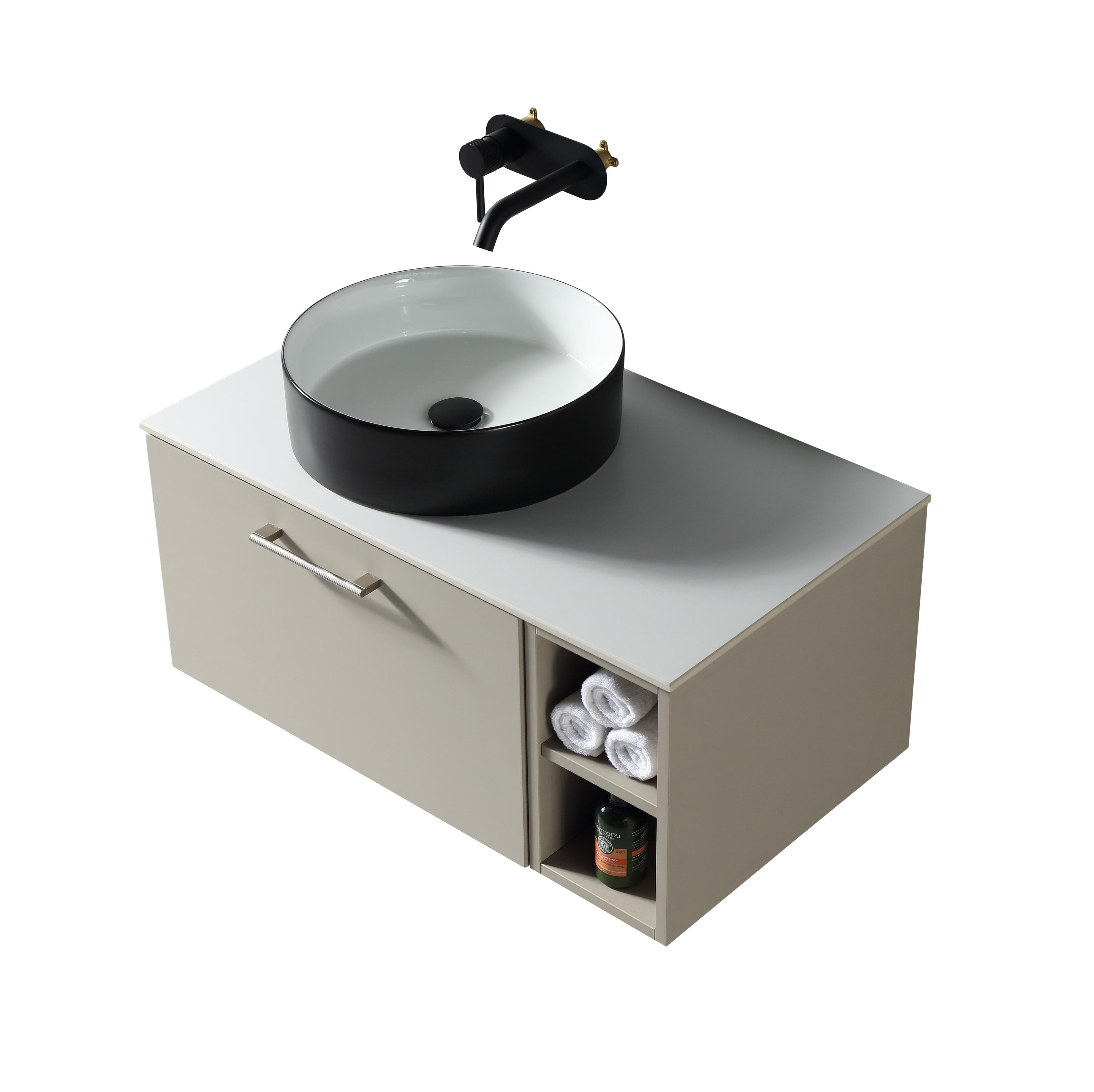 Piatta 800mm Wall Hung Vanity with Side Storage & Sintered Stone Counter Top - Tailored Bathrooms