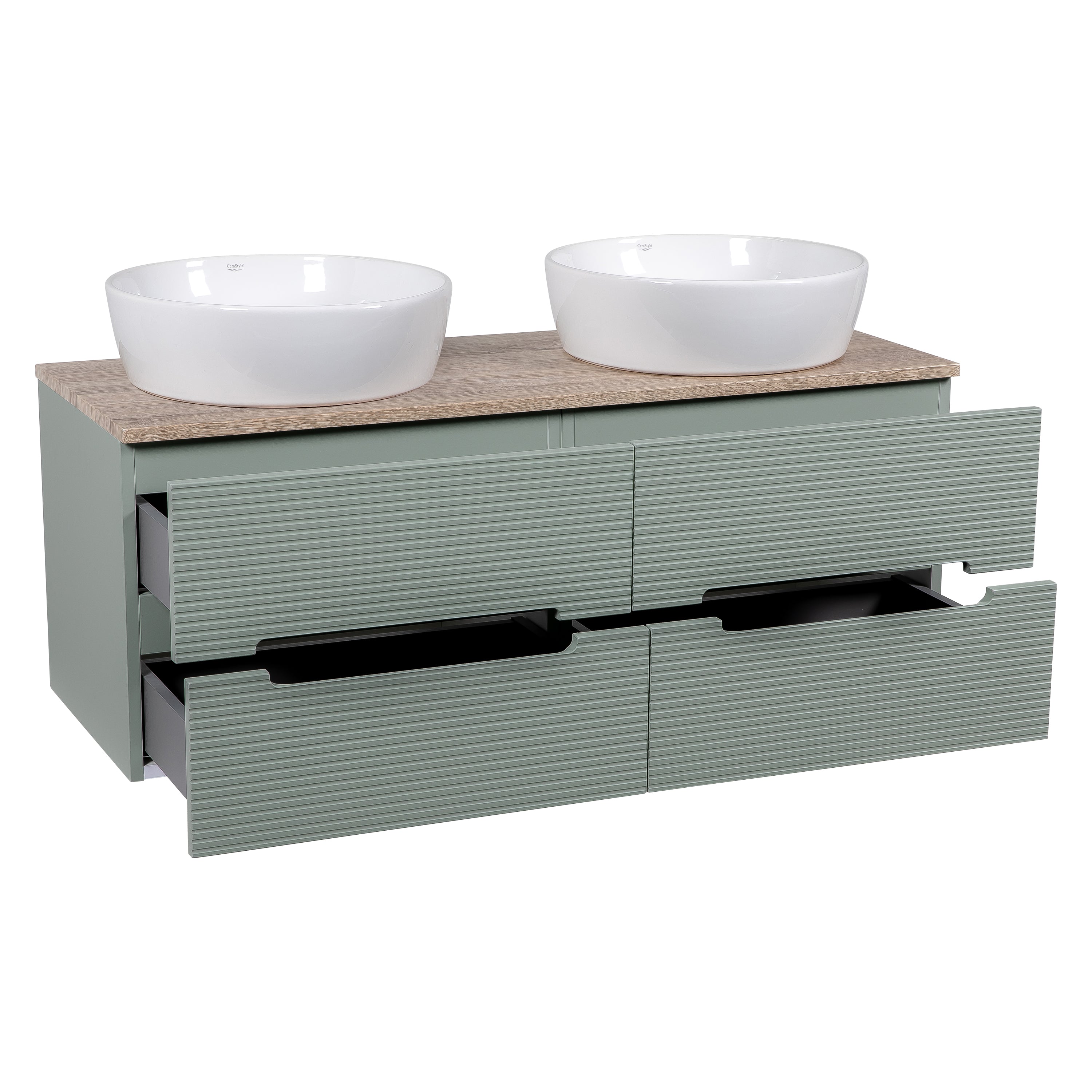 Monza Plus 1200mm Fluted Wall Hung Double Vanity w. Counter Top - Tailored Bathrooms