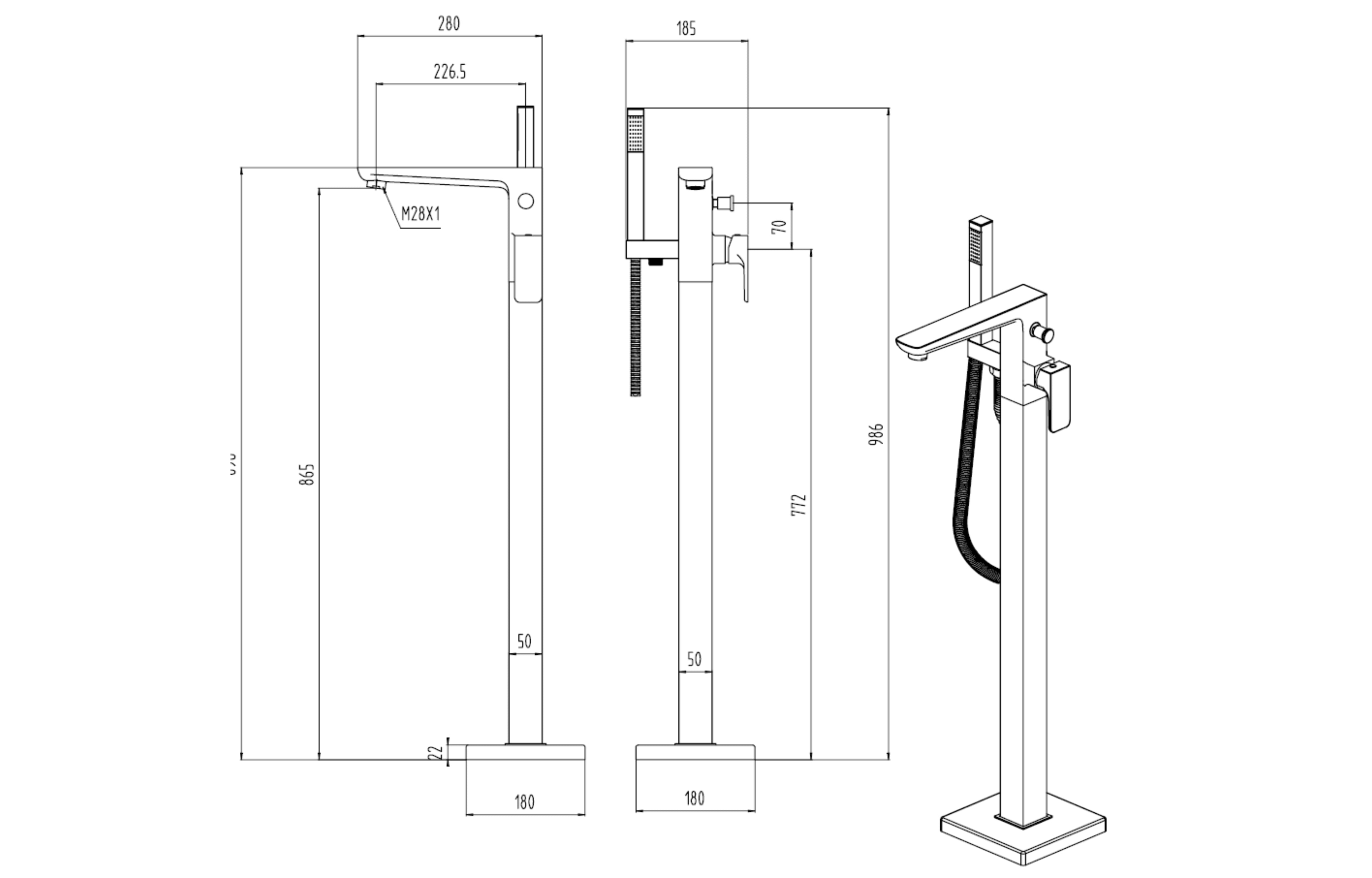 Swansea Brushed Brass Floor Standing  Bath Filler - Tailored Bathrooms