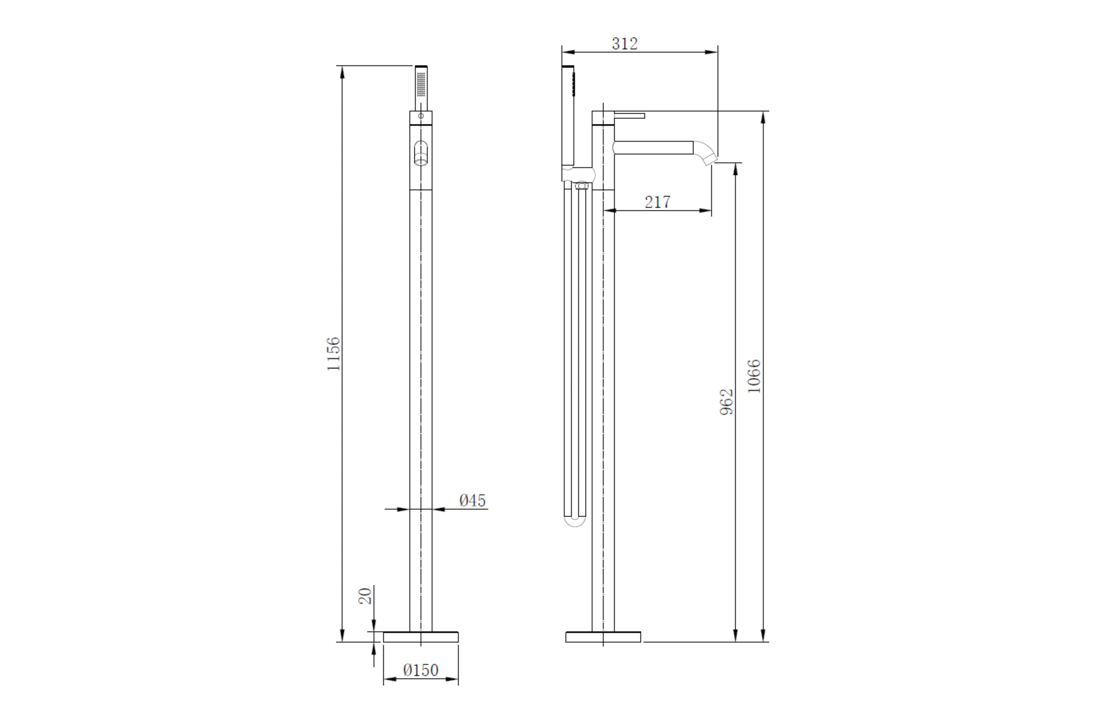 TB+ Redondo Round Freestanding Bath Tap with Shower Mixer - Tailored Bathrooms