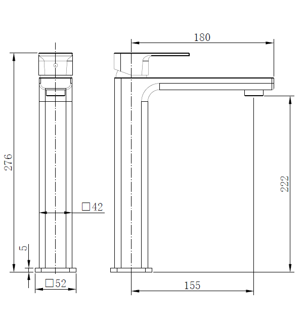 Quadrado square Tall Tap - Tailored Bathrooms