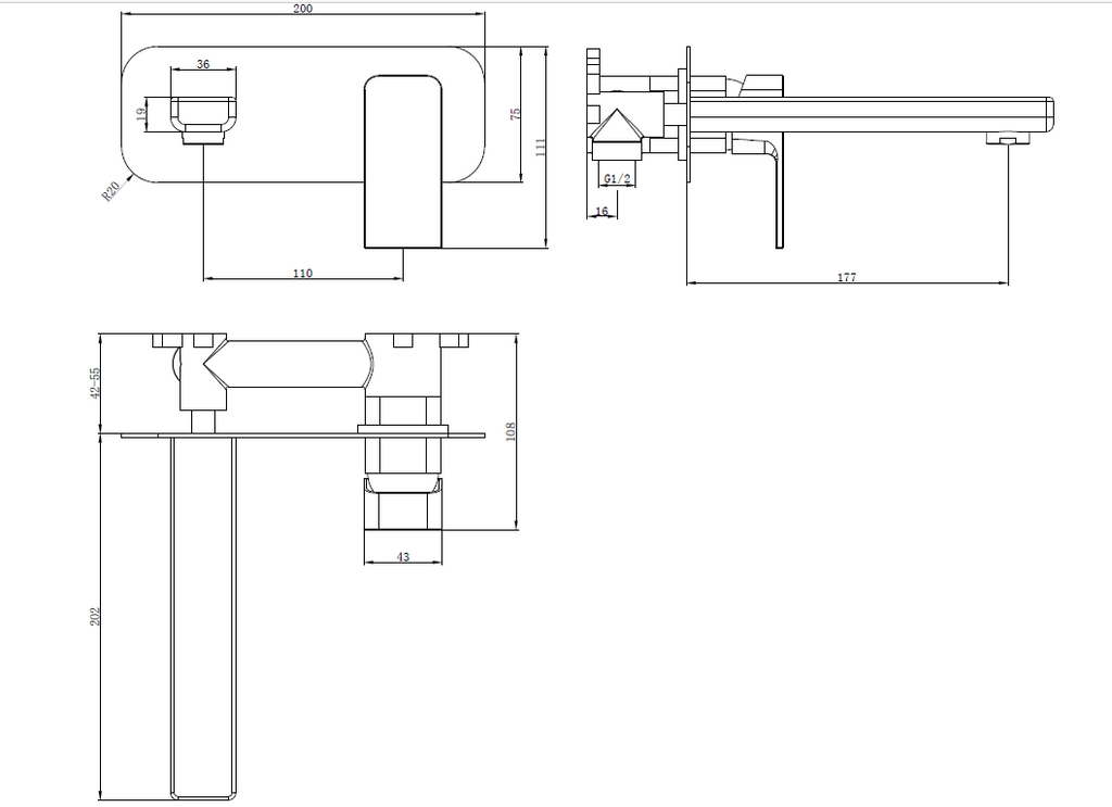 Quadrado square wall mounted Tap - Tailored Bathrooms