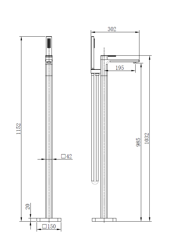 Quadrado square Freestanding Bath Shower Mixer - Tailored Bathrooms