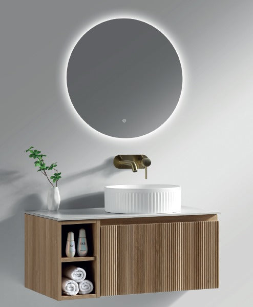 Flauto 800mm Wall Hung Vanity with Side Storage Box & Sintered Stone Counter Top - Tailored Bathrooms