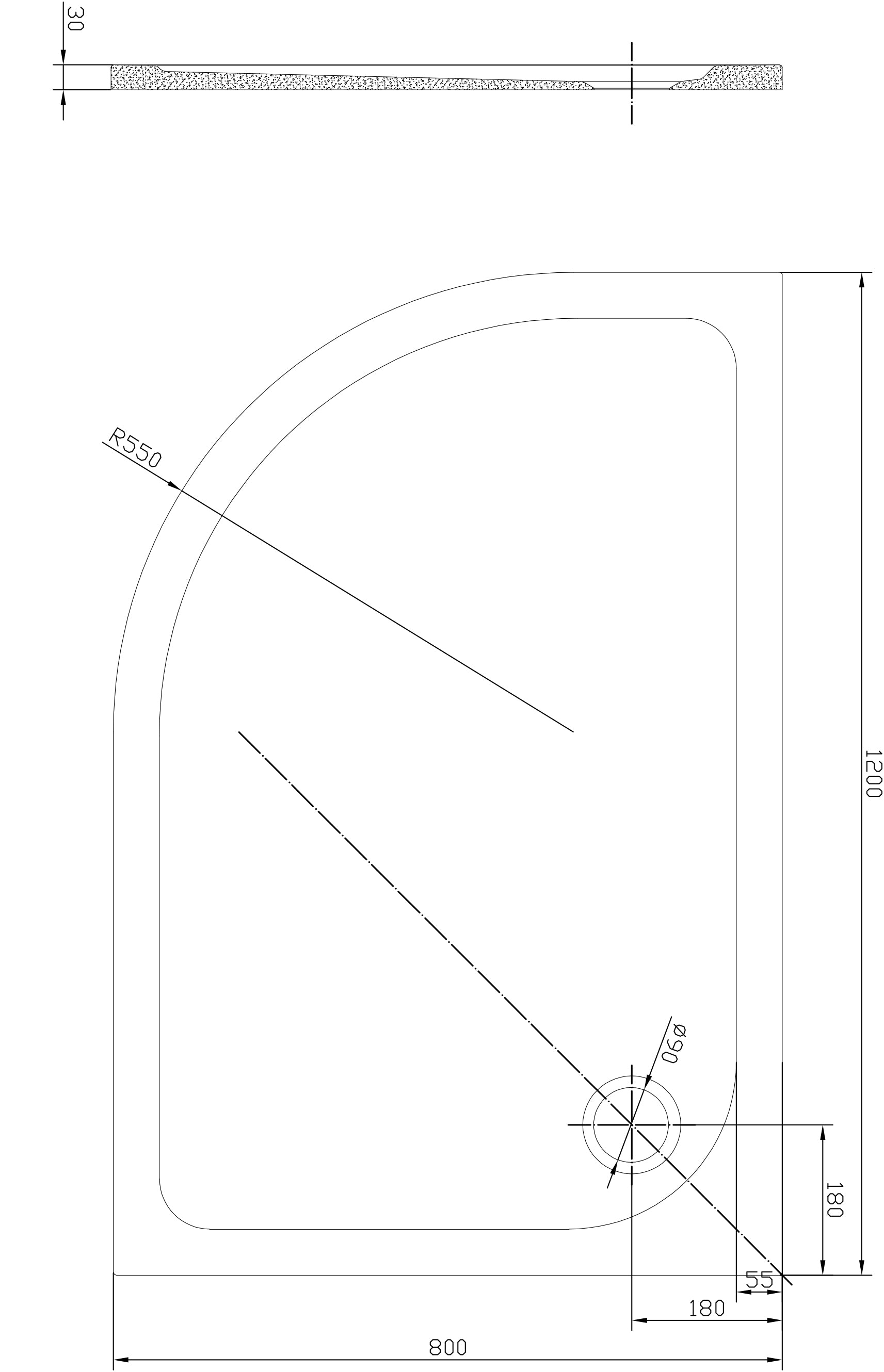 Shower Tray Left/Right Offset Quad Shape - Tailored Bathrooms