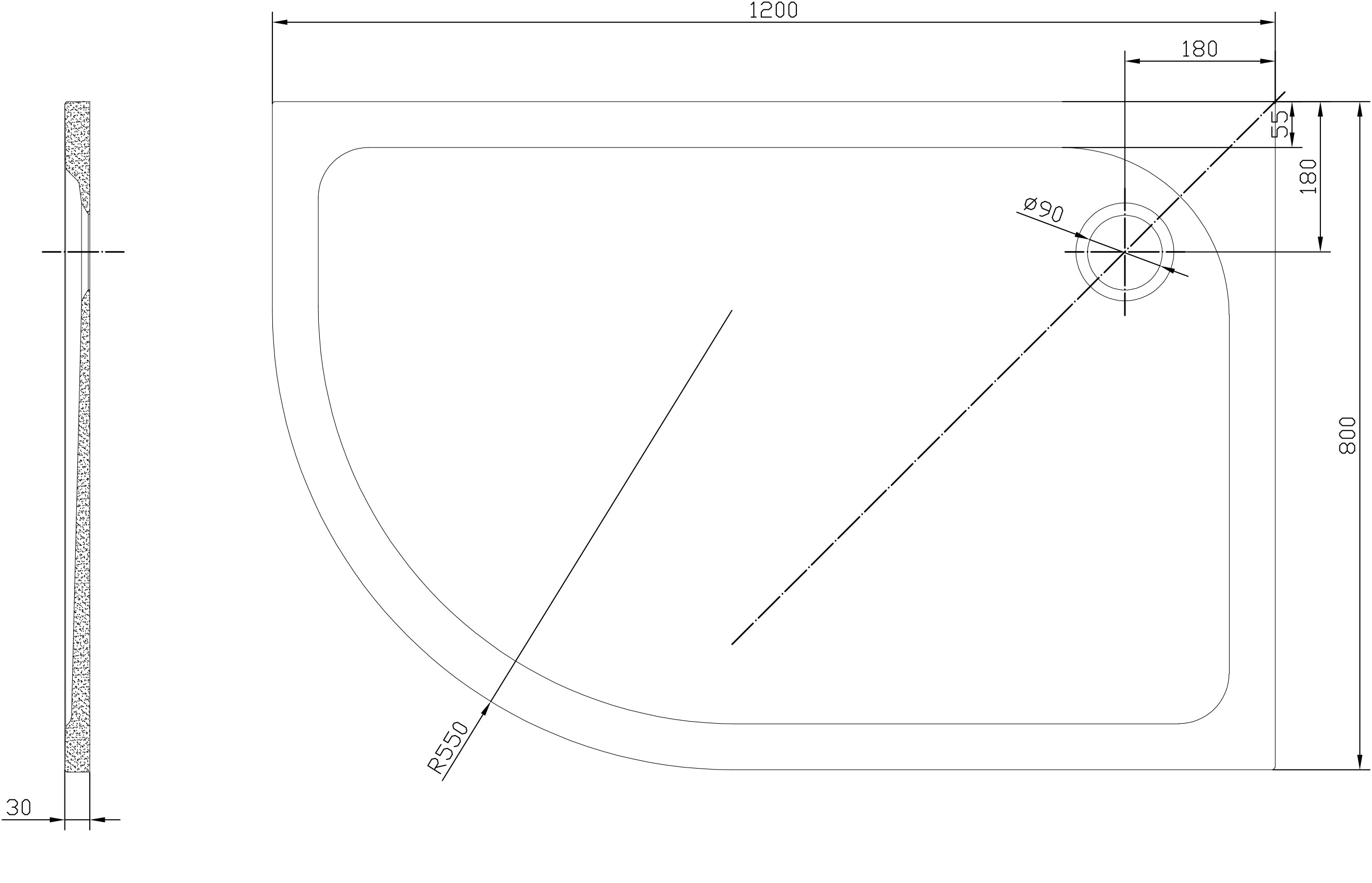 Shower Tray Left/Right Offset Quad Shape - Tailored Bathrooms
