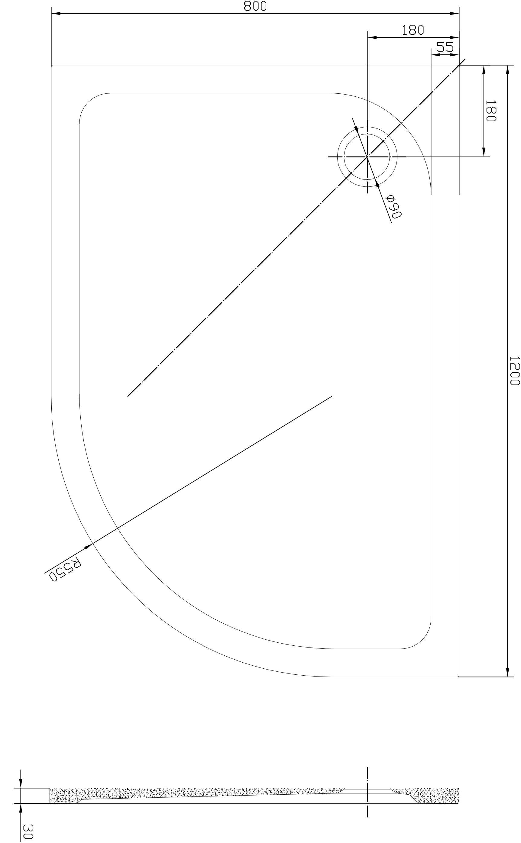 Shower Tray Left/Right Offset Quad Shape - Tailored Bathrooms